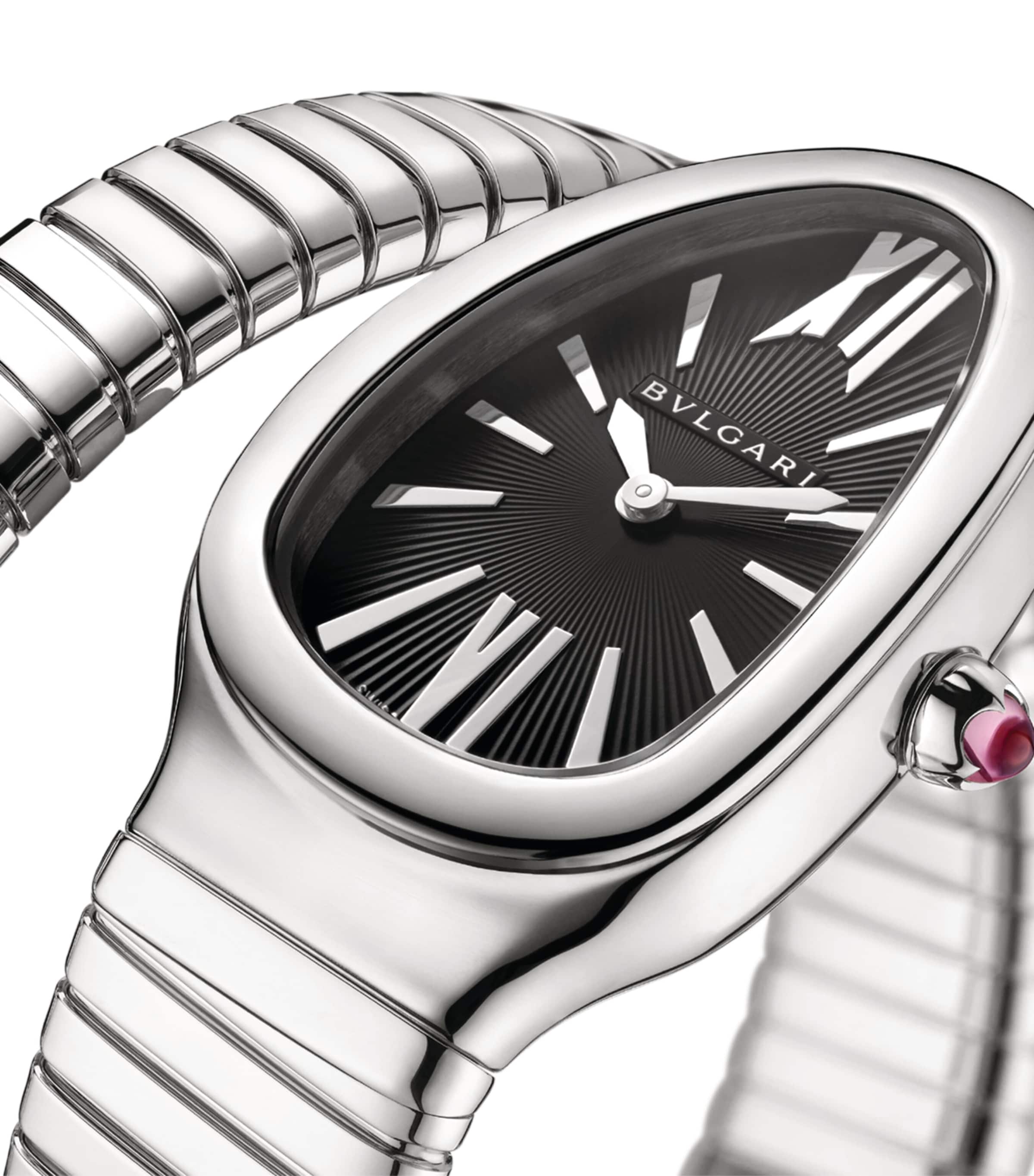 Bvlgari Stainless Steel and Pink Rubellite Serpenti Tubogas Watch 35mm Black Image 2