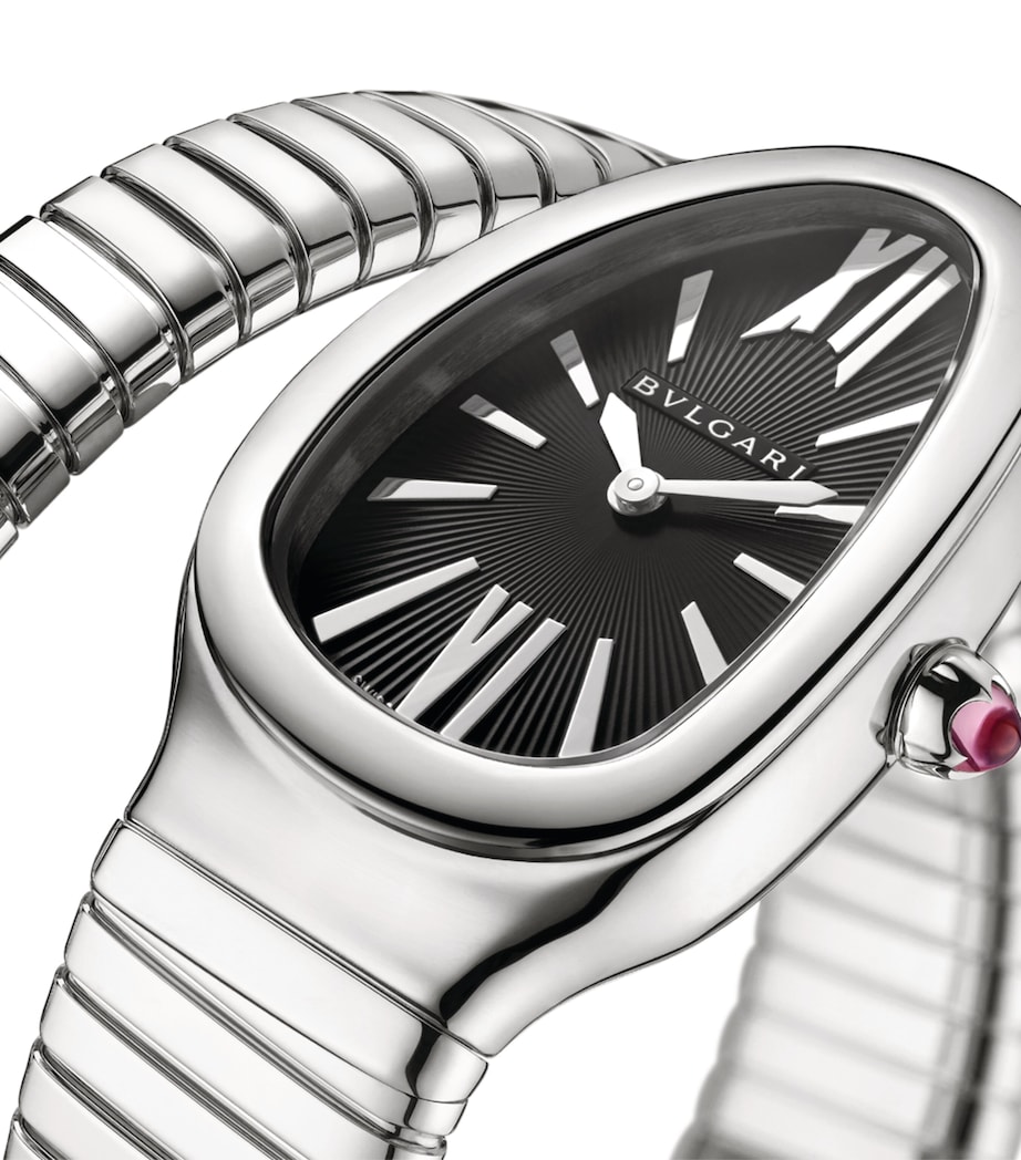 Bvlgari Stainless Steel and Pink Rubellite Serpenti Tubogas Watch 35mm Black Image 2