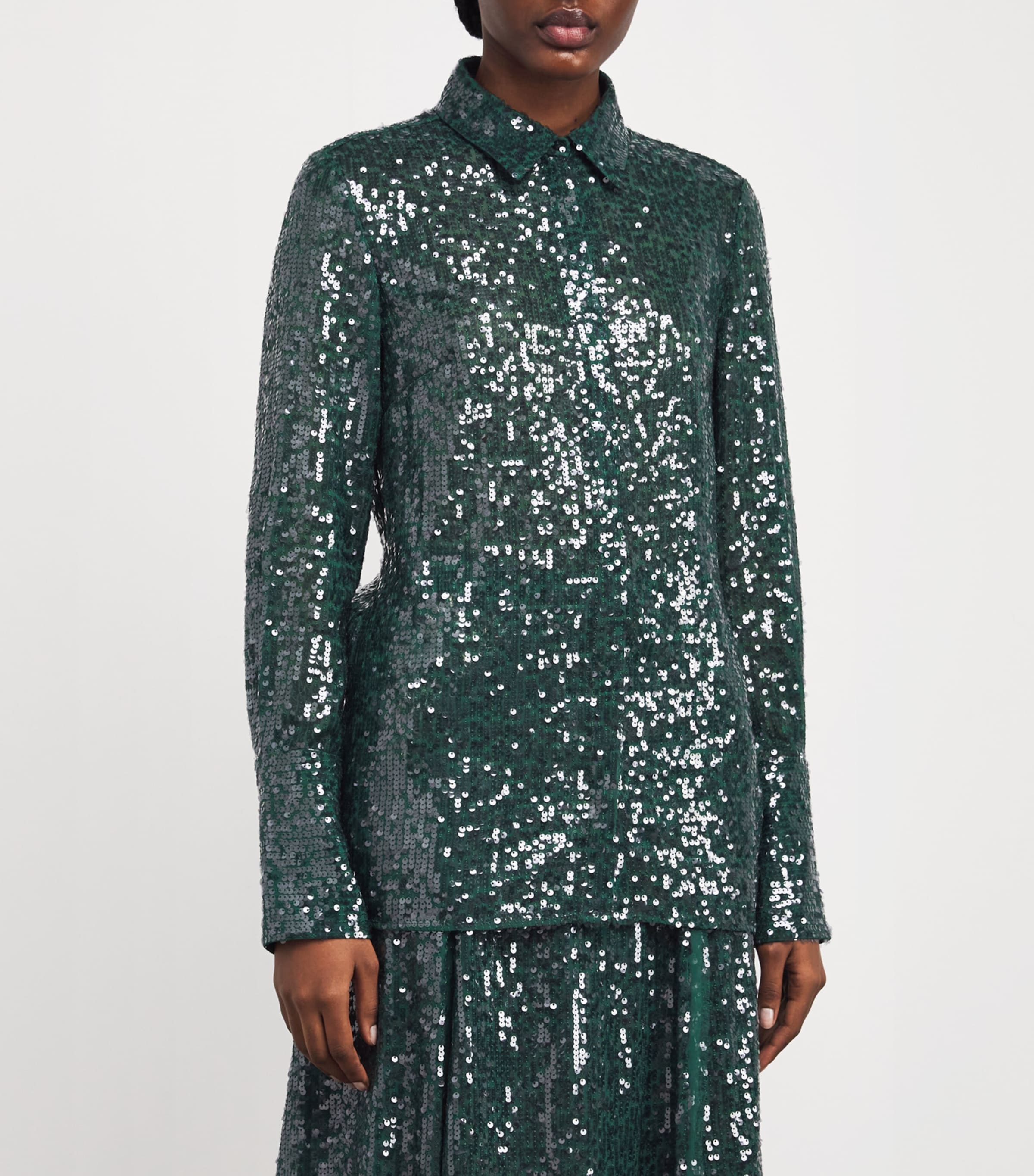 Chiffon Sequinned Shirt DARK GREEN Image 3