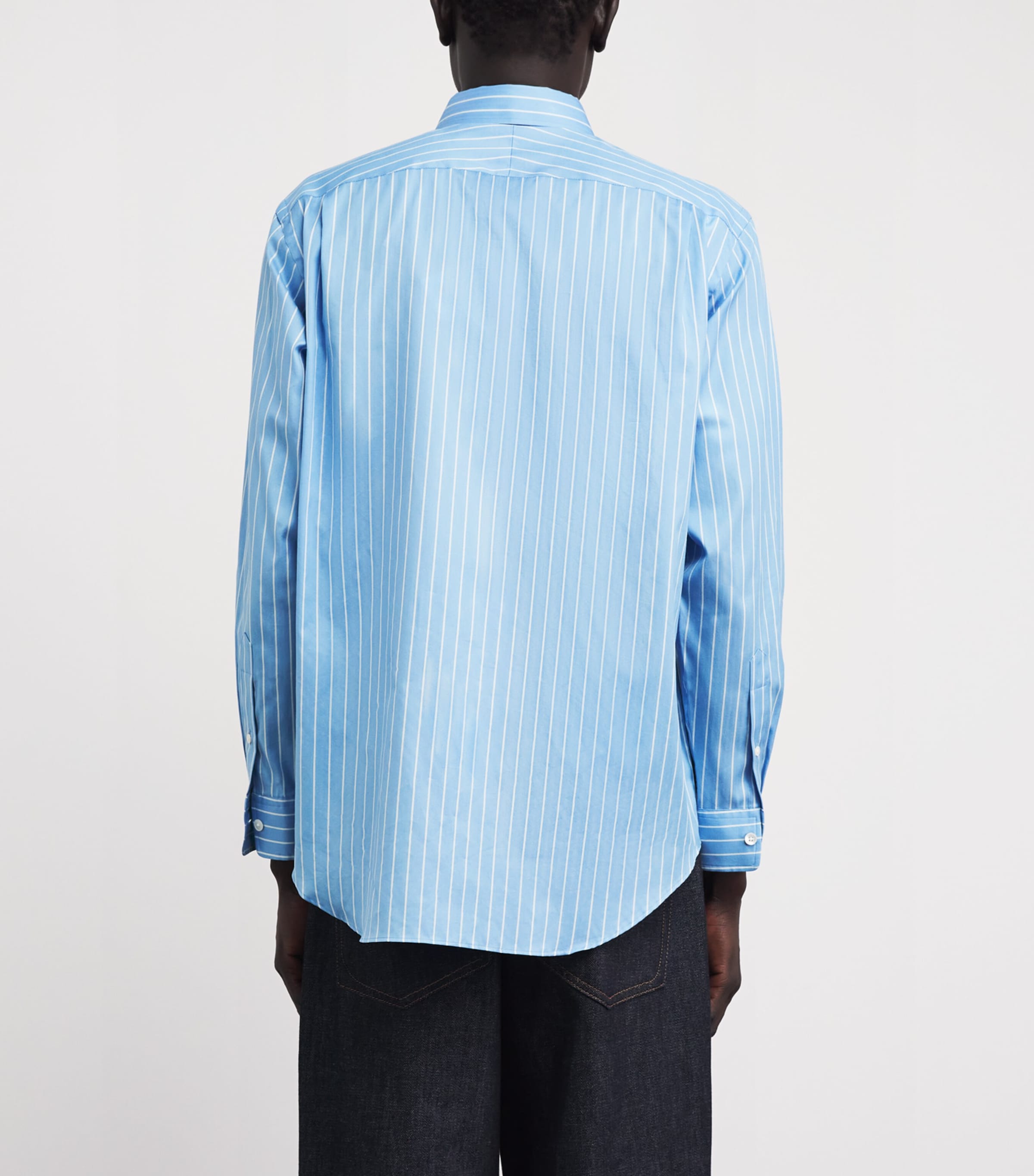 Auralee Mens Cotton-Silk Stripe Shirt Sax Blue Stripe Image 5