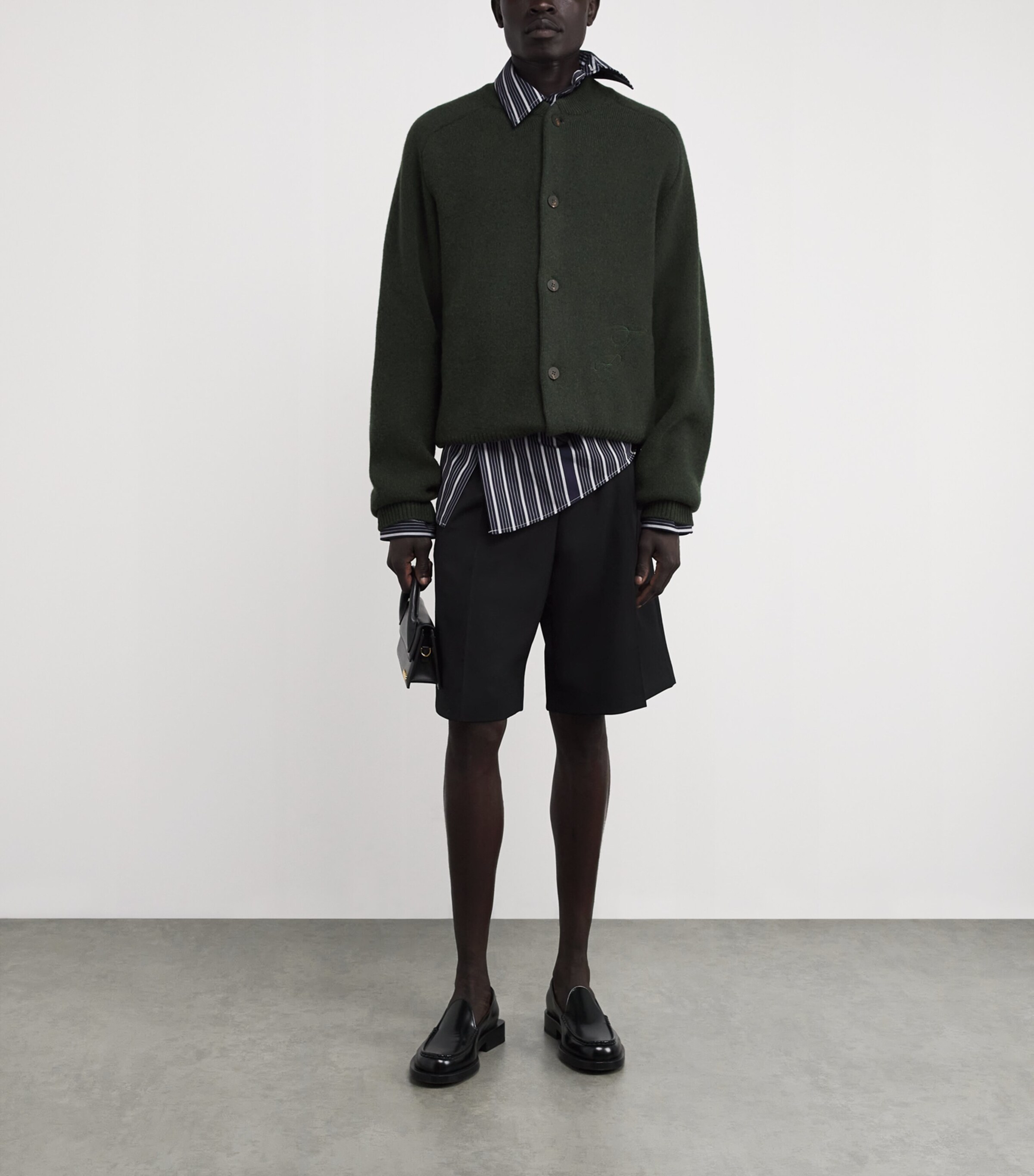 Jacquemus Mens Stretch Wool-Cashmere Pallone Cardigan Dark Khaki Image 2