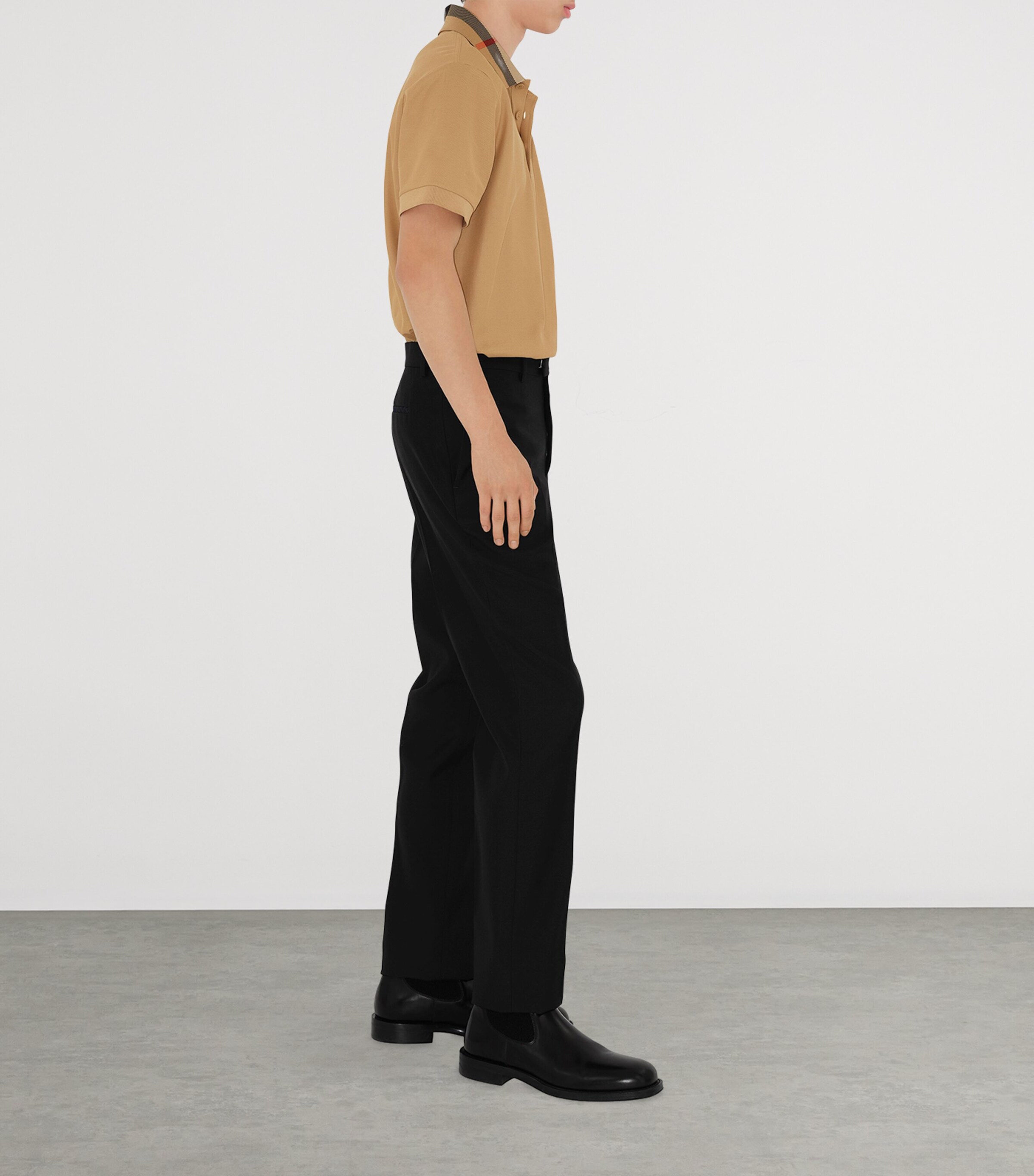 Cotton Check-Collar Polo Shirt BEIGE Image 3