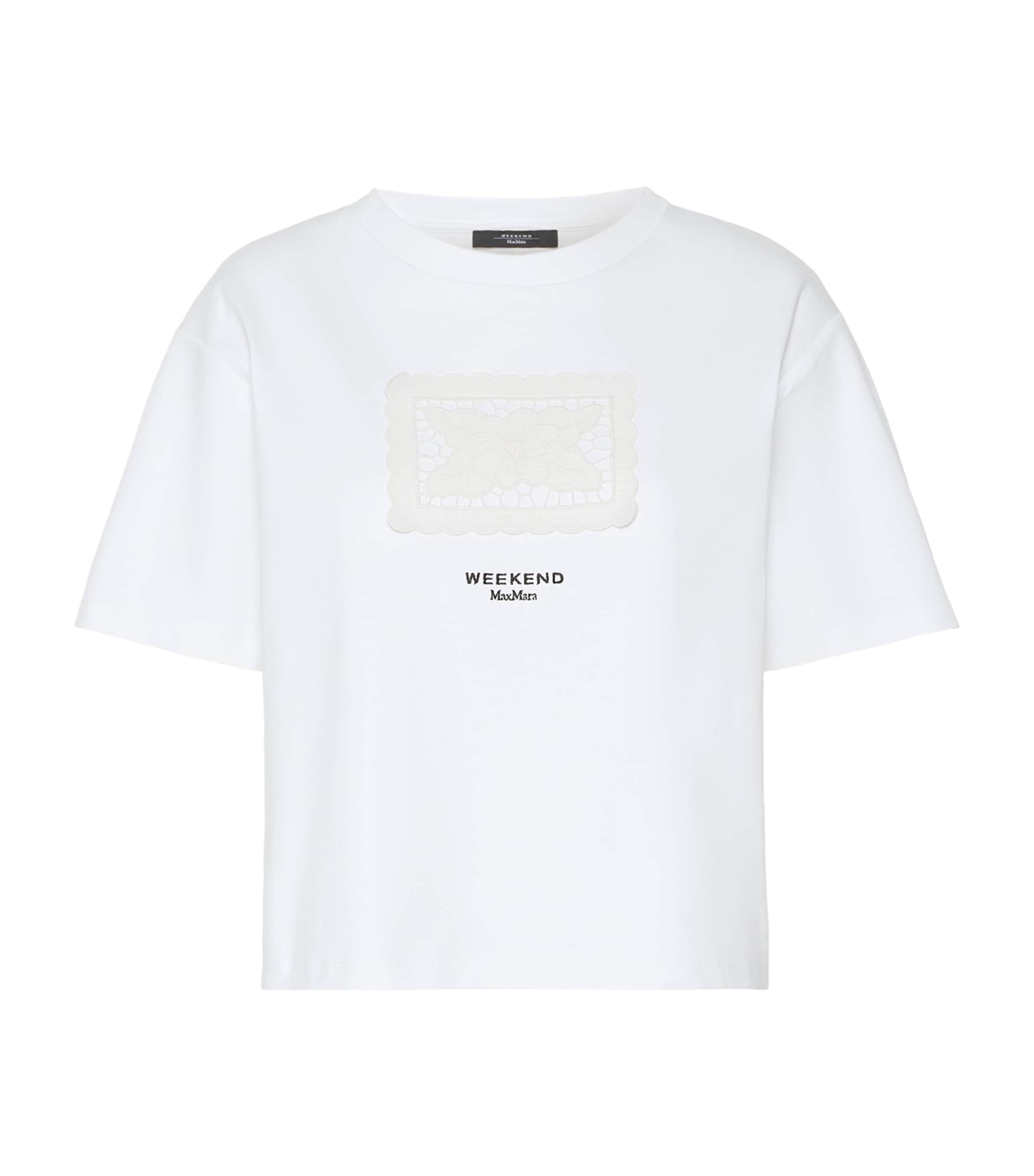 Weekend Max Mara Womens Cotton Lace Appliqué  T-Shirt White Image 1