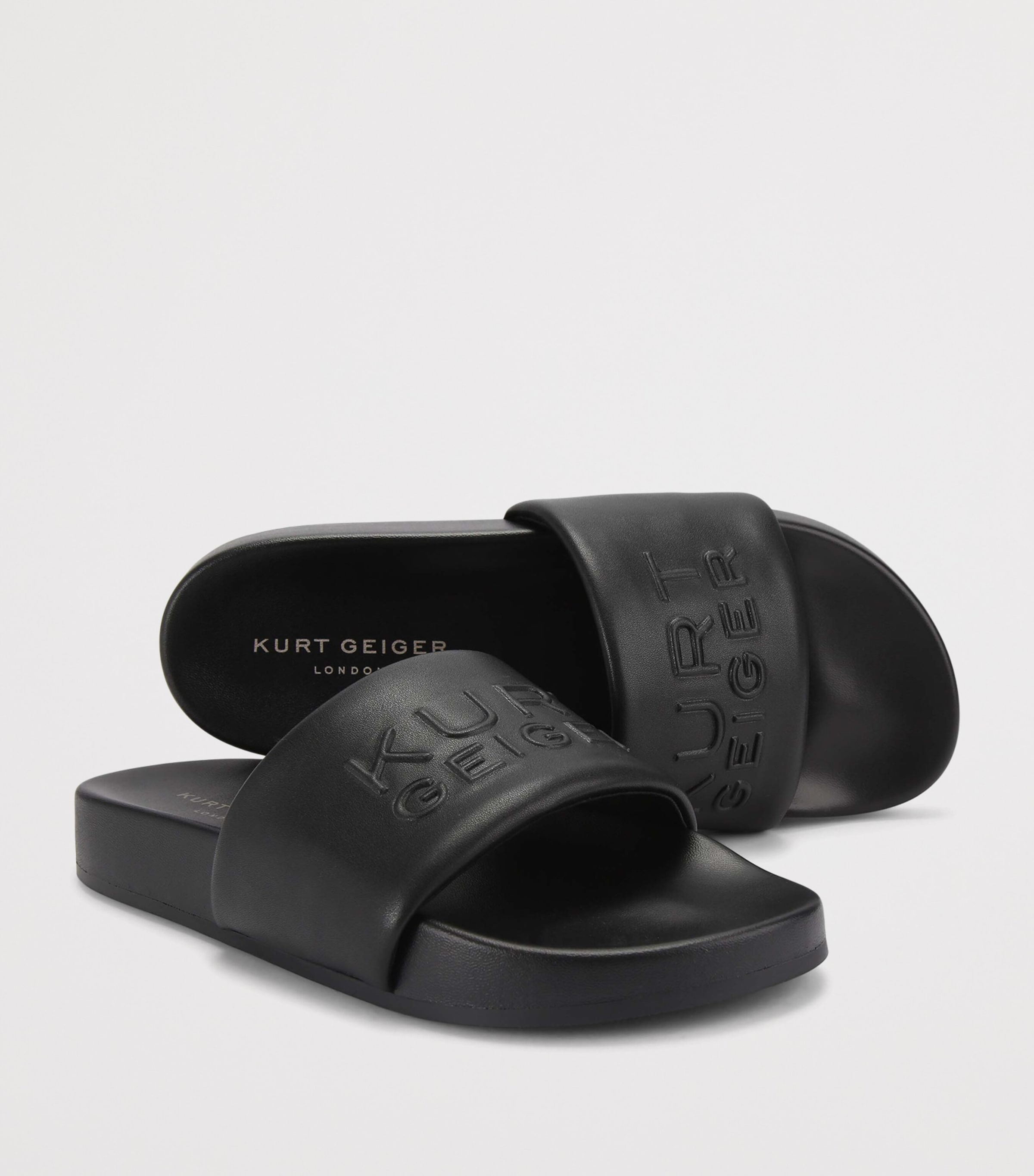Kurt Geiger London Faux Leather Stacked Slides Black Image 3