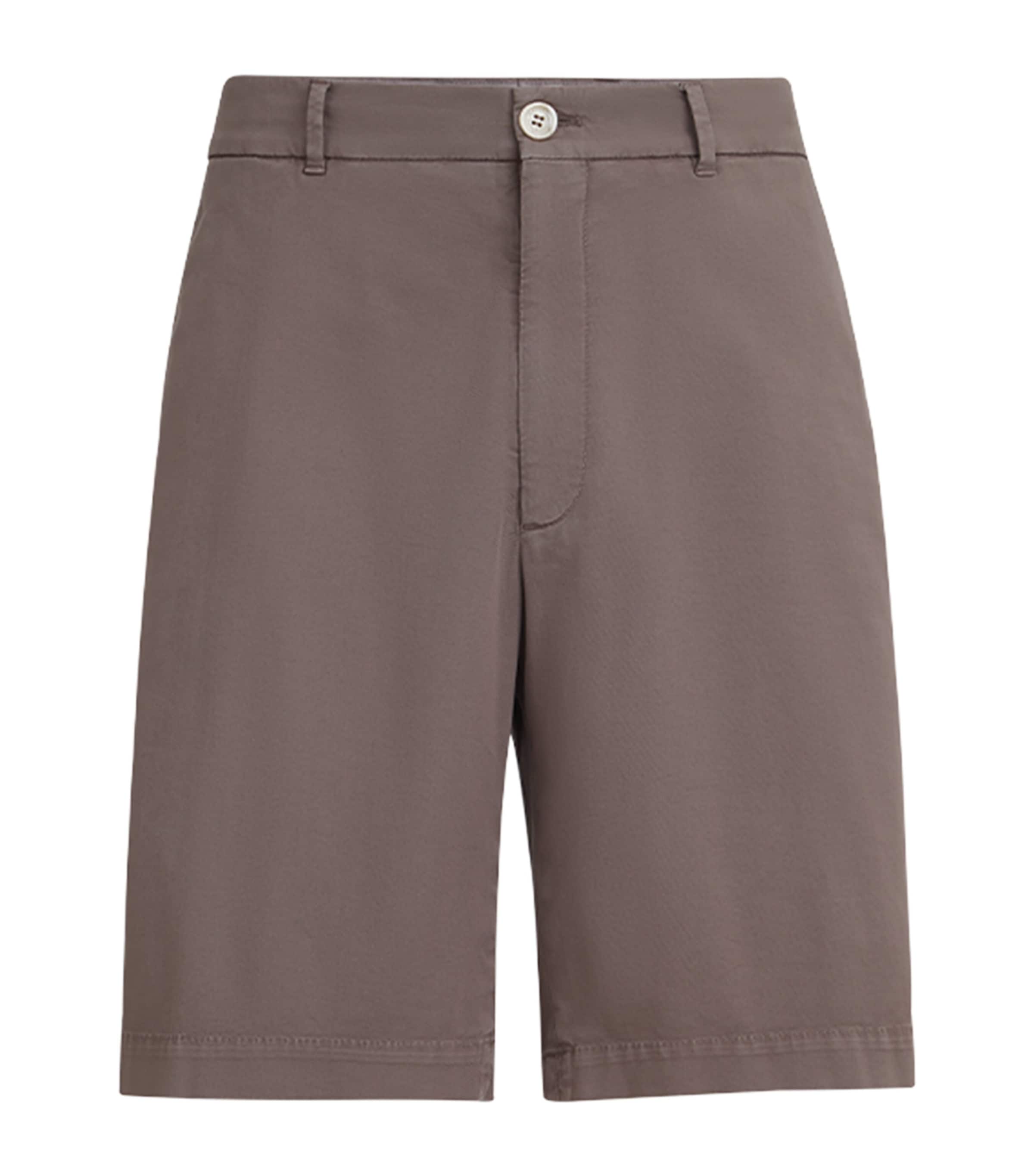 Brunello Cucinelli Mens Garment-Dyed Cotton Gabardine Bermuda Shorts Image 1