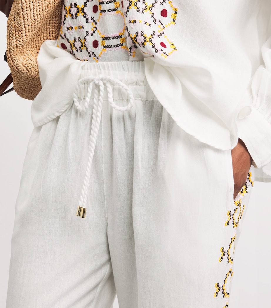 Melissa Odabash Womens Cotton-Linen Elvie Drawstring Trousers White/yellow Image 3