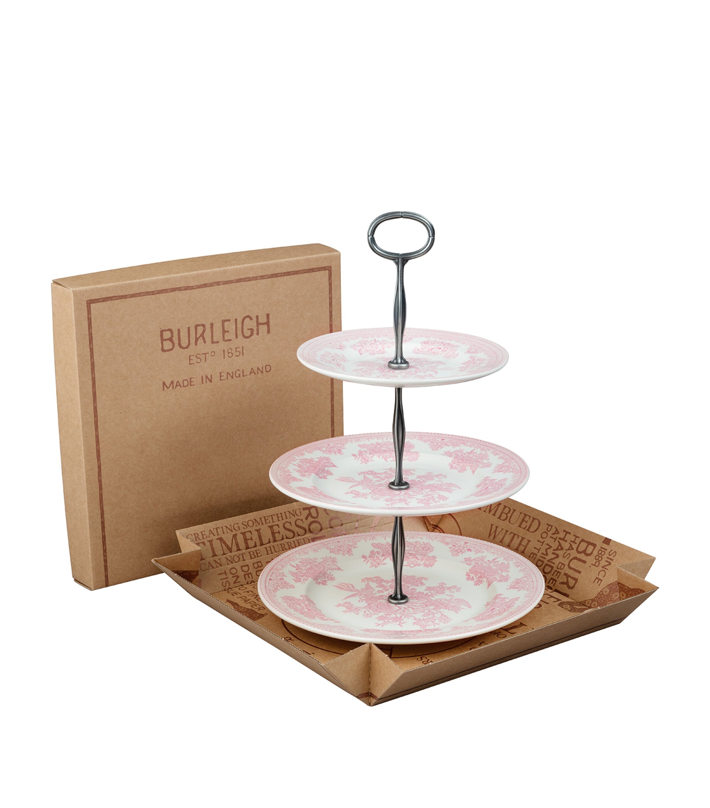 Burleigh Asiatic Pheasants 3-tier Cake Stand In Pink