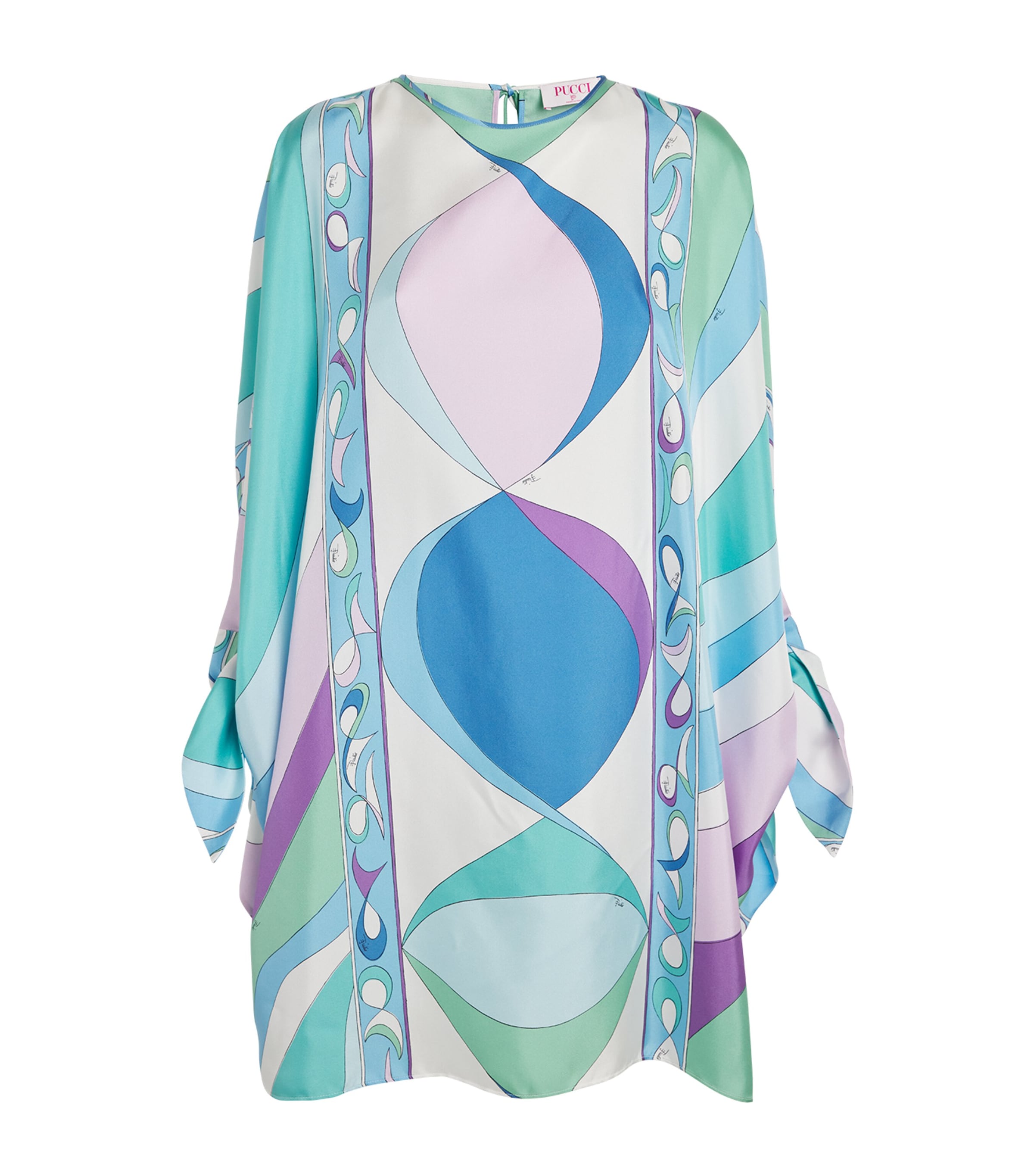 Shop Pucci Pesci Print Kaftan Mini Dress In Blue