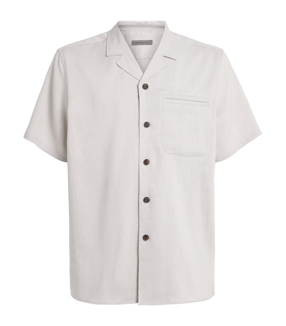 Corneliani Mens Linen-Wool Short-Sleeve Shirt Natural White Image 1