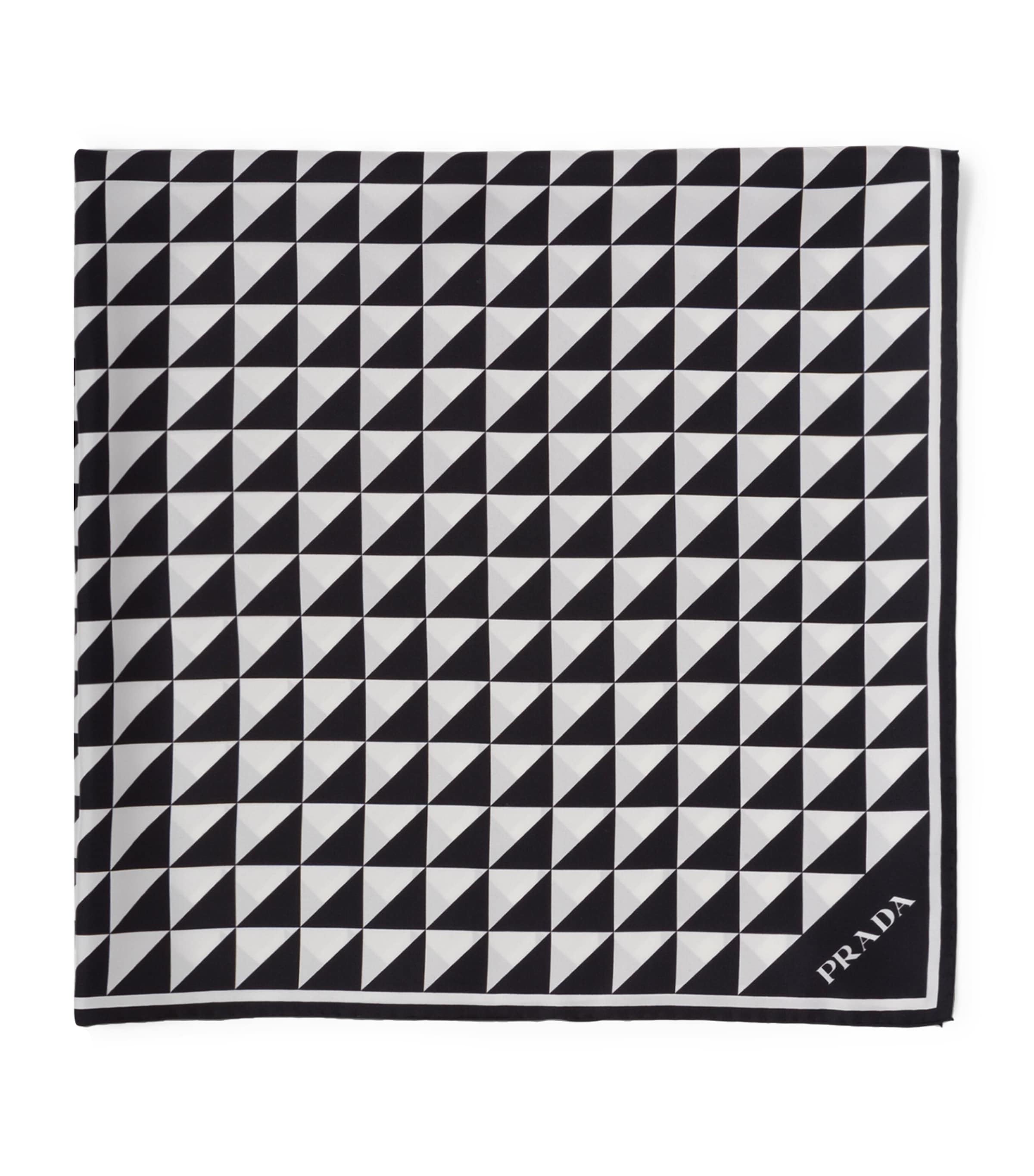 Prada Triangle Logo Silk Scarf In Navy Bianco