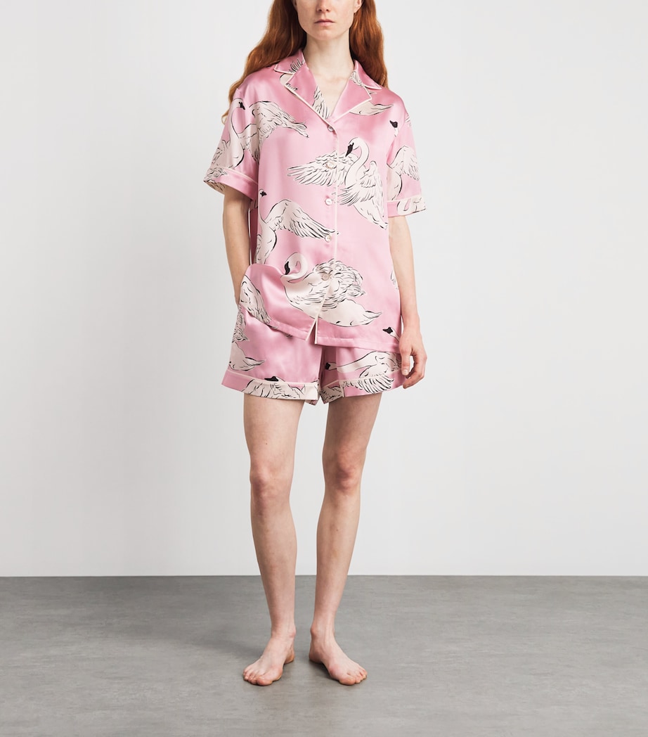 Olivia von Halle Womens Silk Ingo Selene Swan Short Pyjamas Image 2