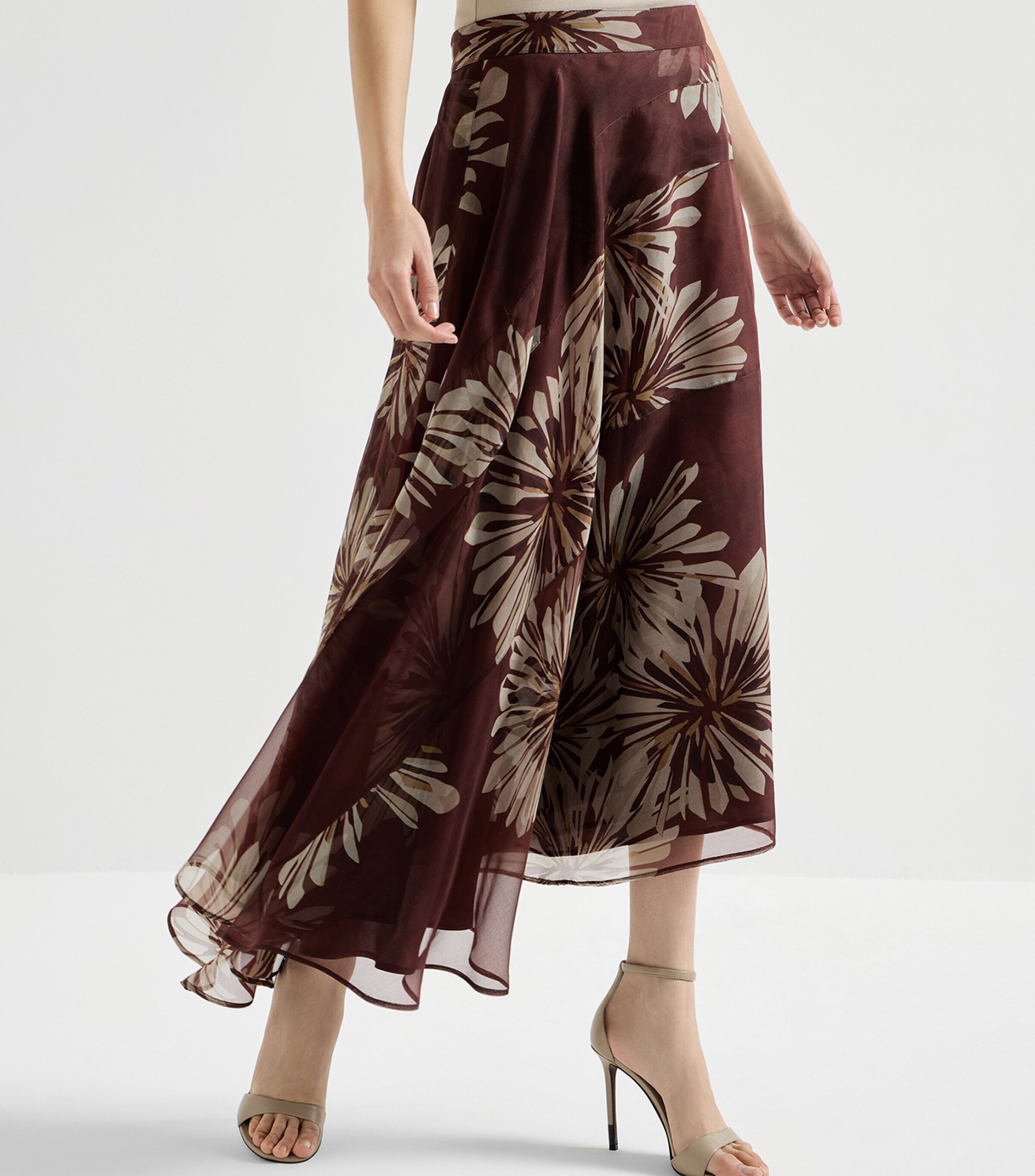 Brunello Cucinelli Womens Silk Floral Midi Skirt Image 4