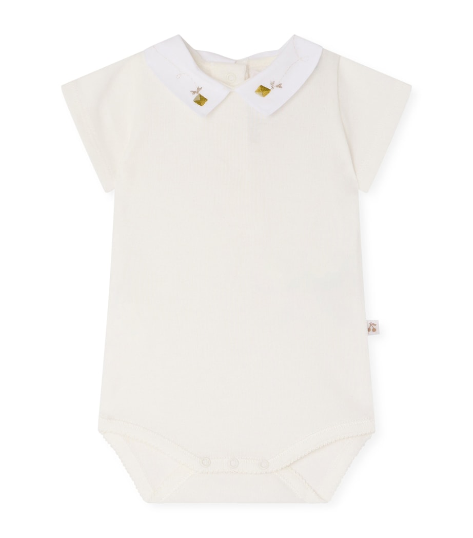 Bonpoint Cotton Embroidered Julliet Bodysuit (1-24 Months) Blanc Lait Image 1