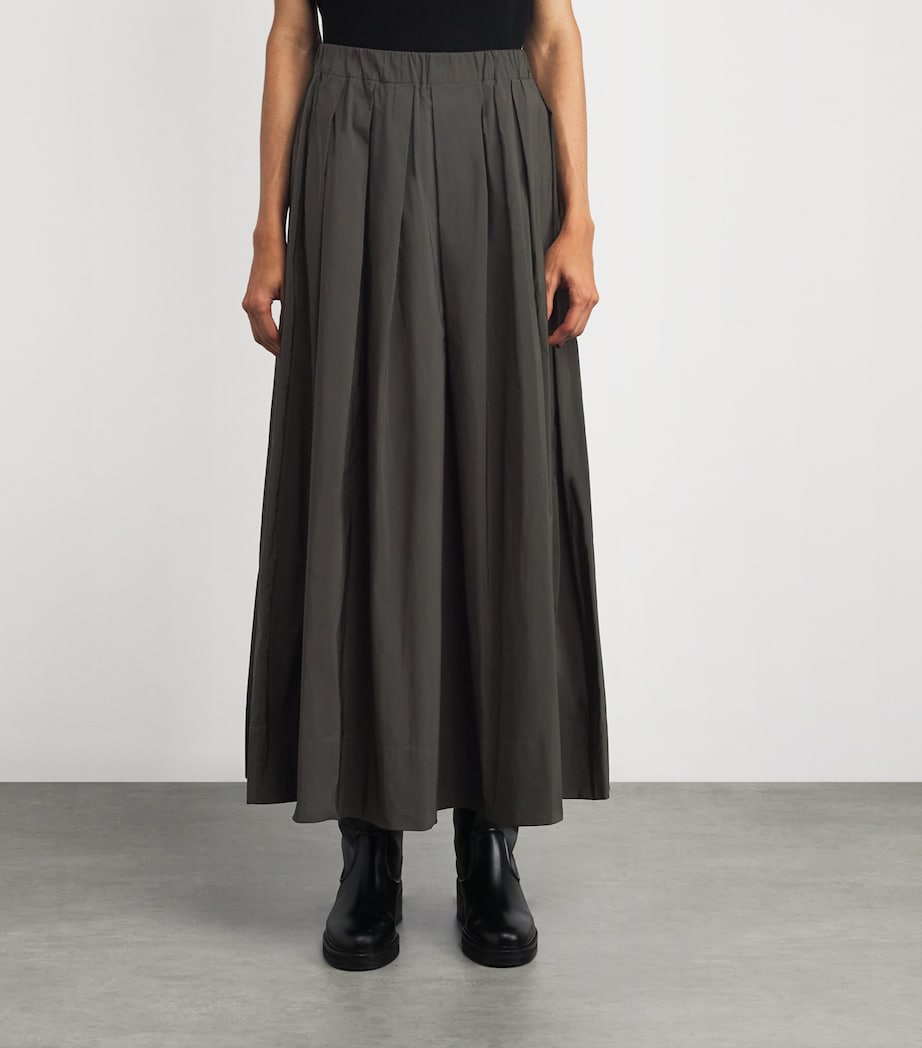 Cotton-Blend Pleated Midi Skirt GREEN Image 3