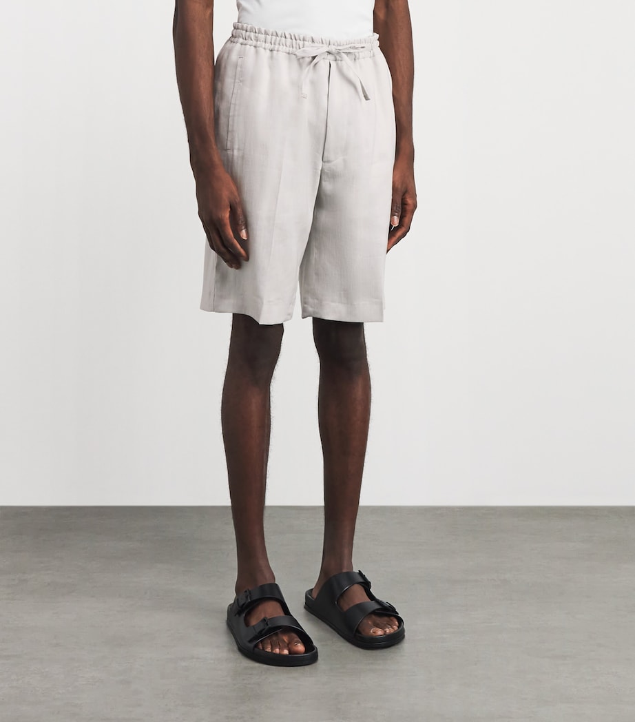 Corneliani Mens Linen-Virgin Wool-Mohair Drawstring Shorts Natural White Image 4