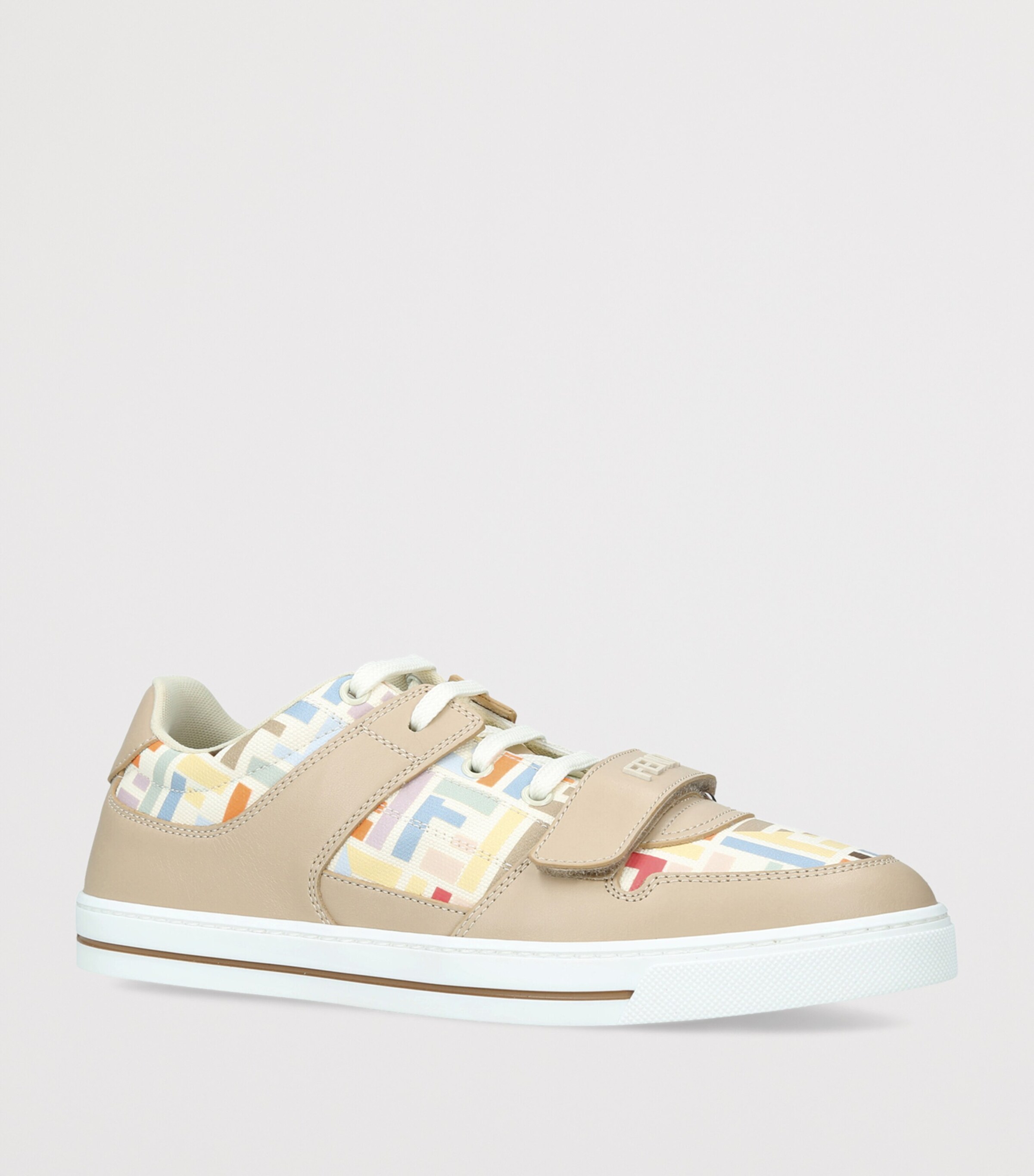 Fendi Kids Leather Logo Sneakers Beige Comb Image 2