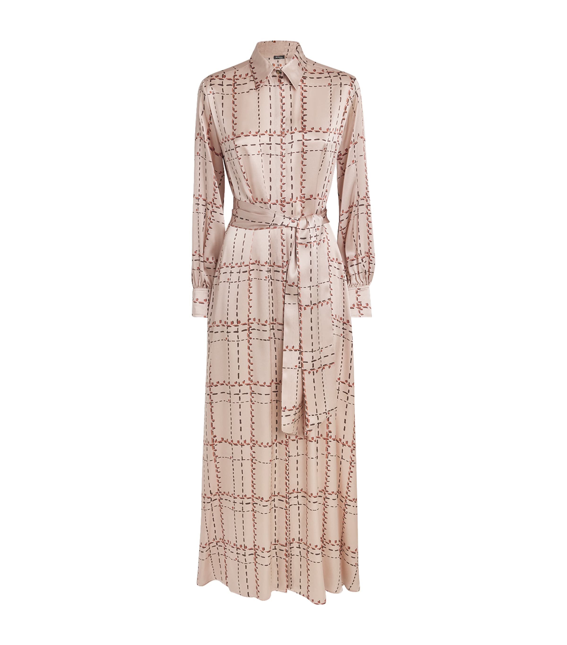 Kiton Silk Belted Maxi Shirt Dress In Pink