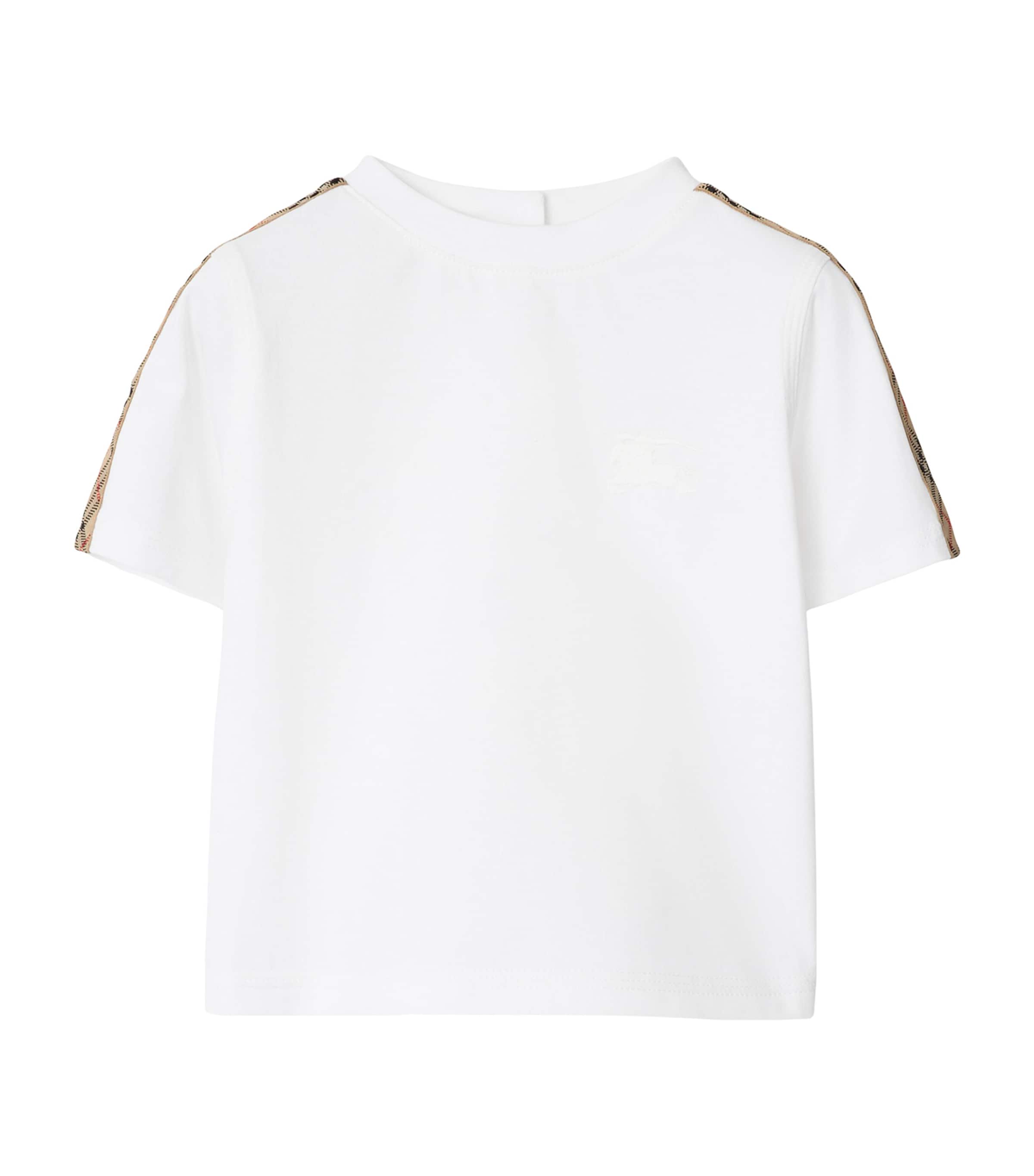 Burberry Childrens Check Trim Cotton T-shirt In White