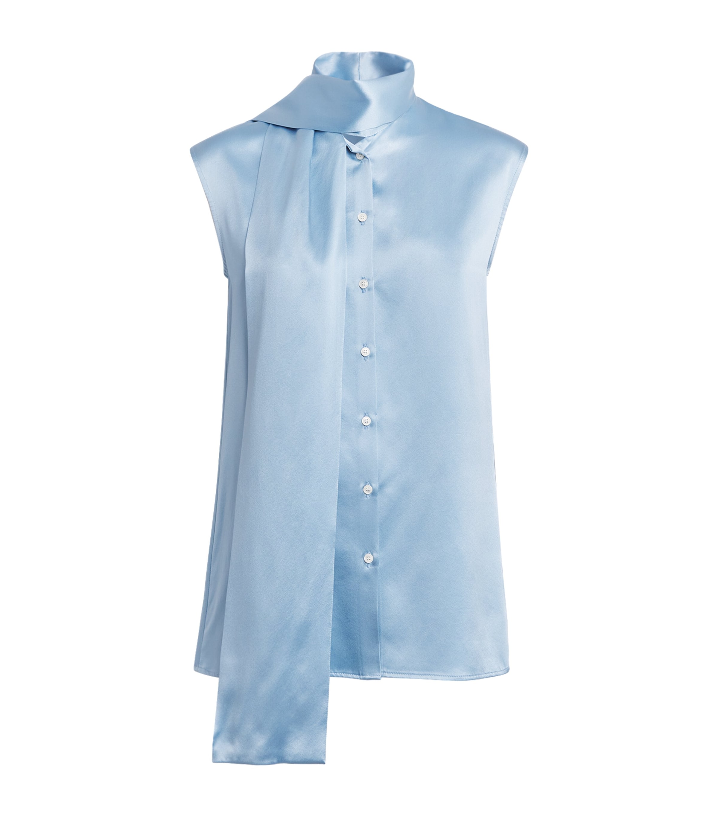 Laura Pitharas Womens Silk Tie Neck Top Steel Blue Excl Image 1