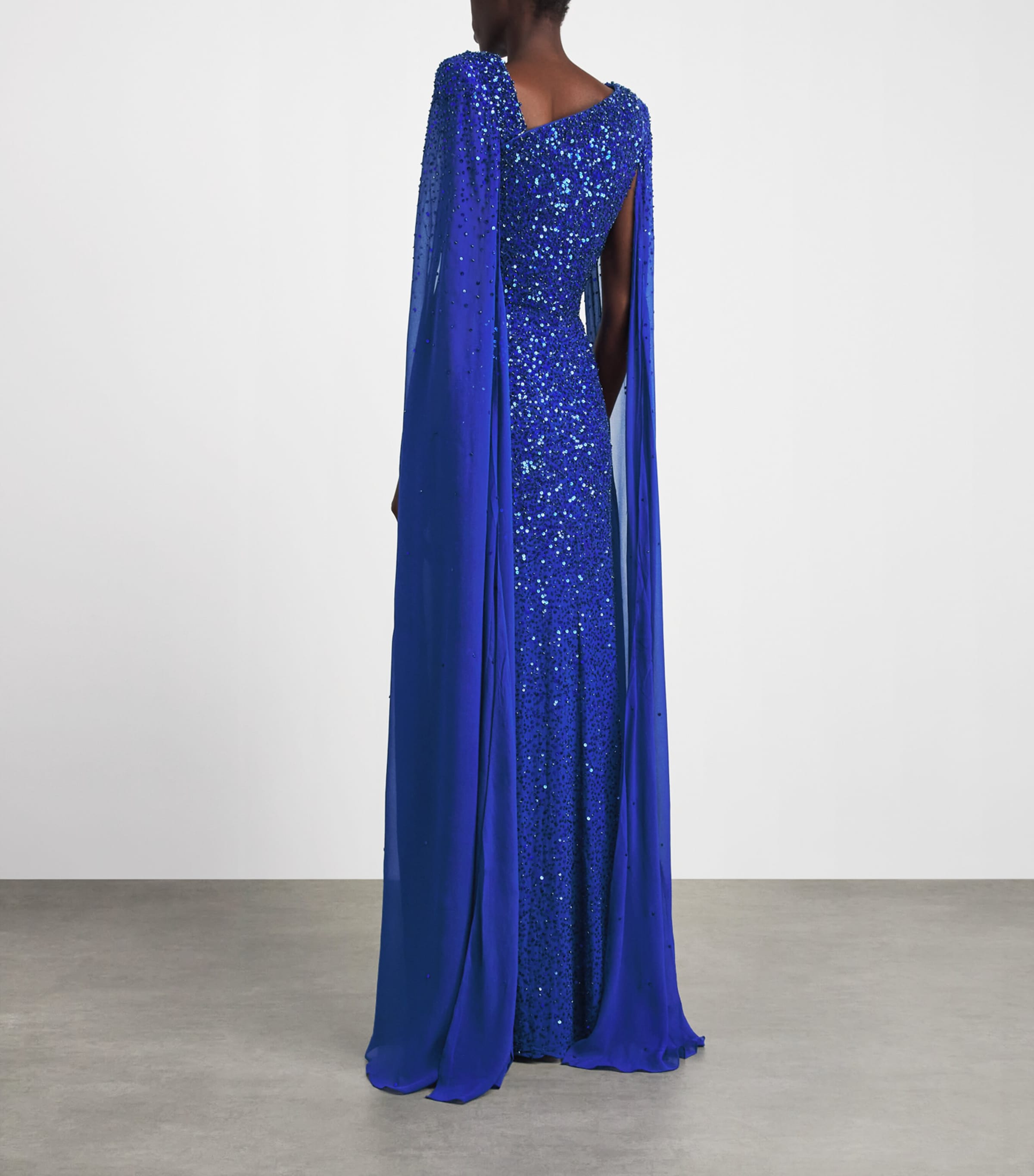 Jenny Packham Womens Sequin Cape Twilight Gown Cobalt Blue Image 4