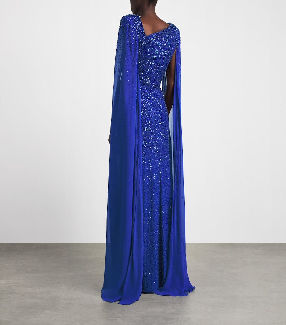 Jenny Packham Womens Sequin Cape Twilight Gown Cobalt Blue Image 4