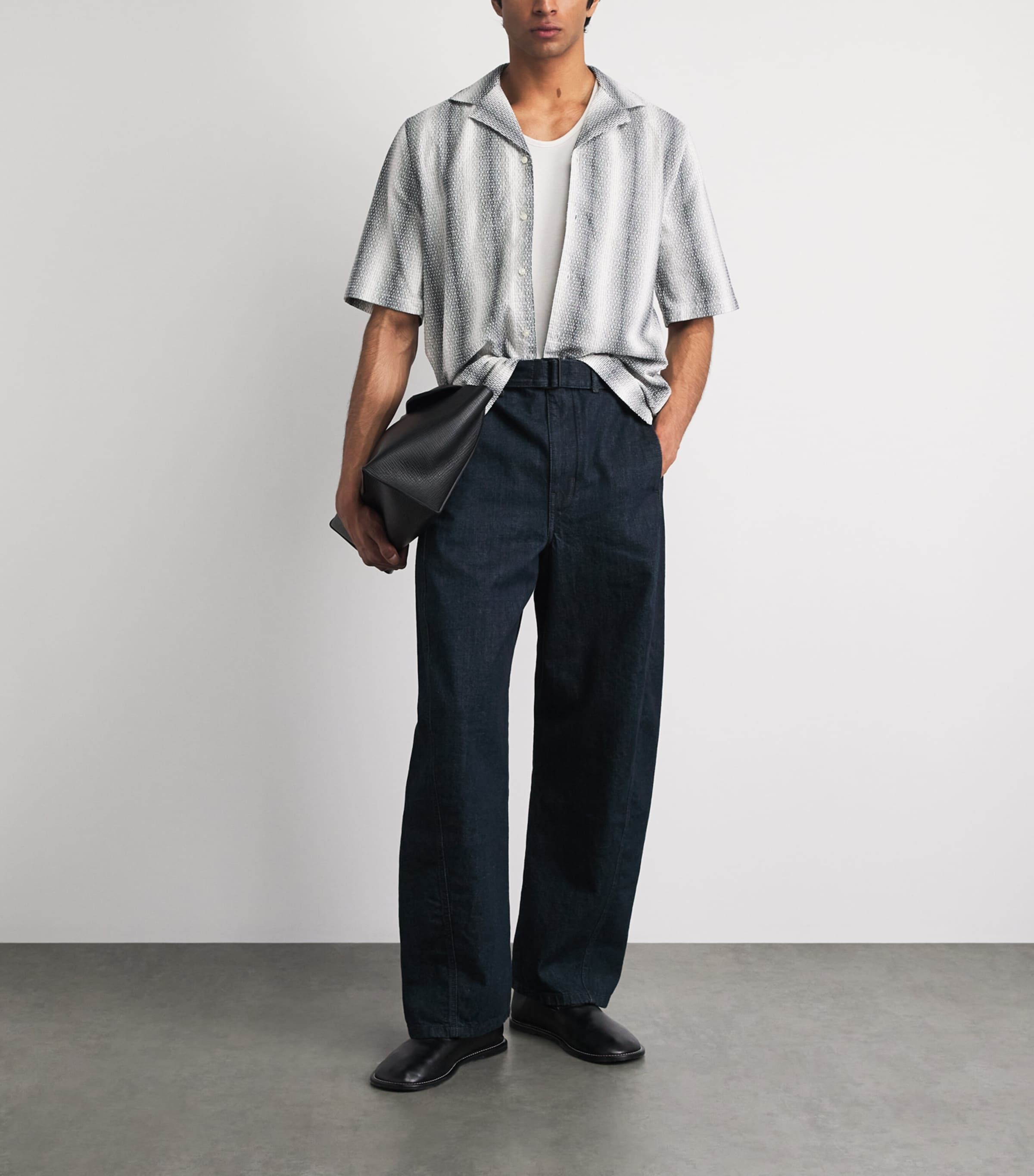 Officine Generale Mens Seersucker Eren Shirt Midgrey/white Image 2