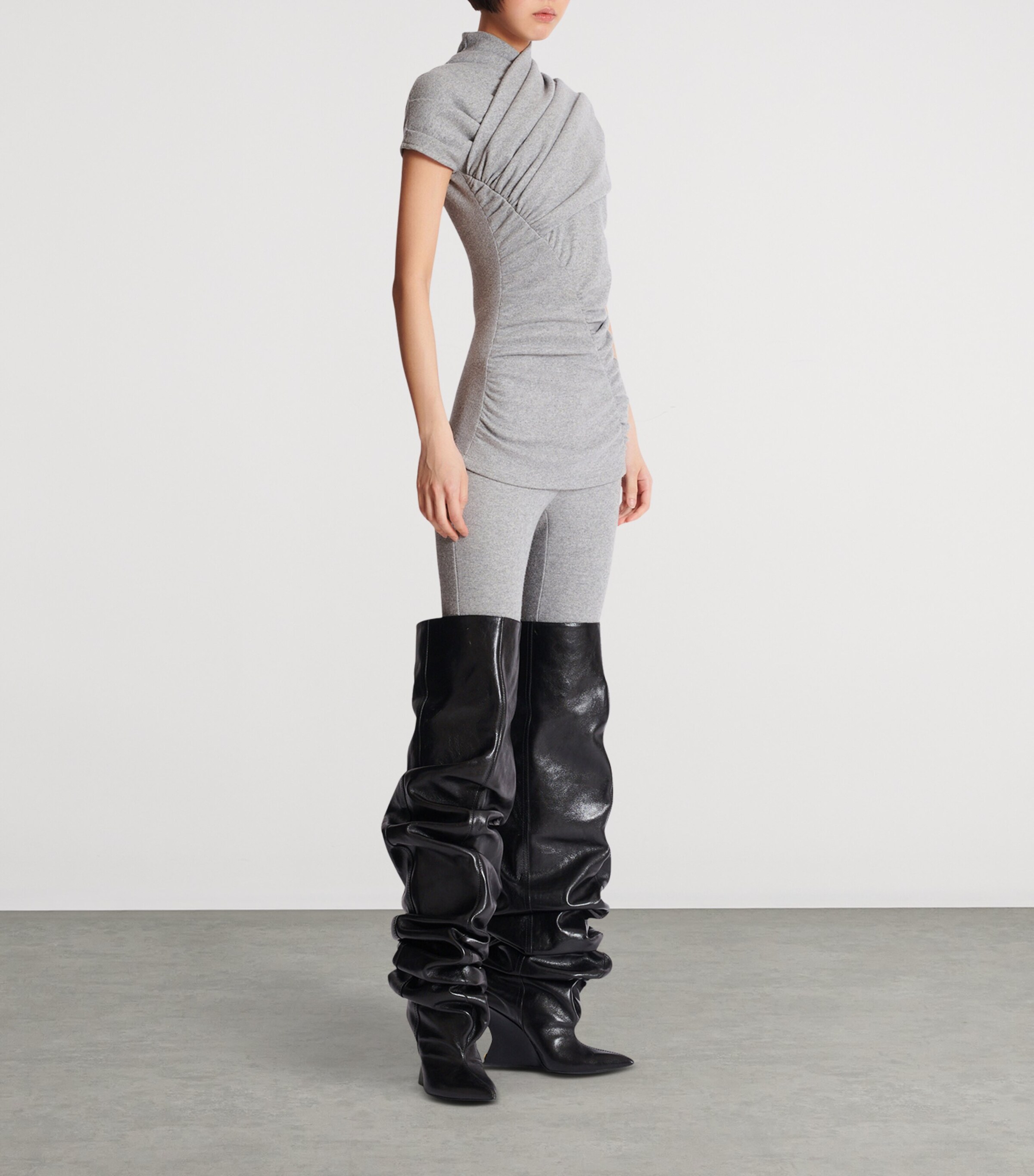 Draped Knit Top 9AD GRIS CHIN ECLAIR Image 2