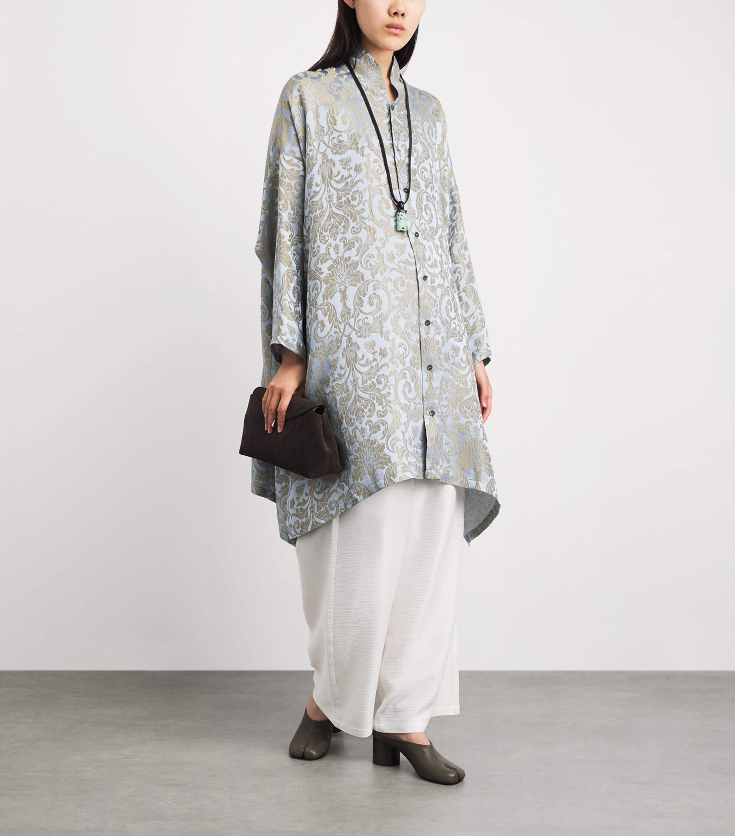 Eskandar Womens Jacquard Wide A-Line Shirt Brgtnbl Image 2