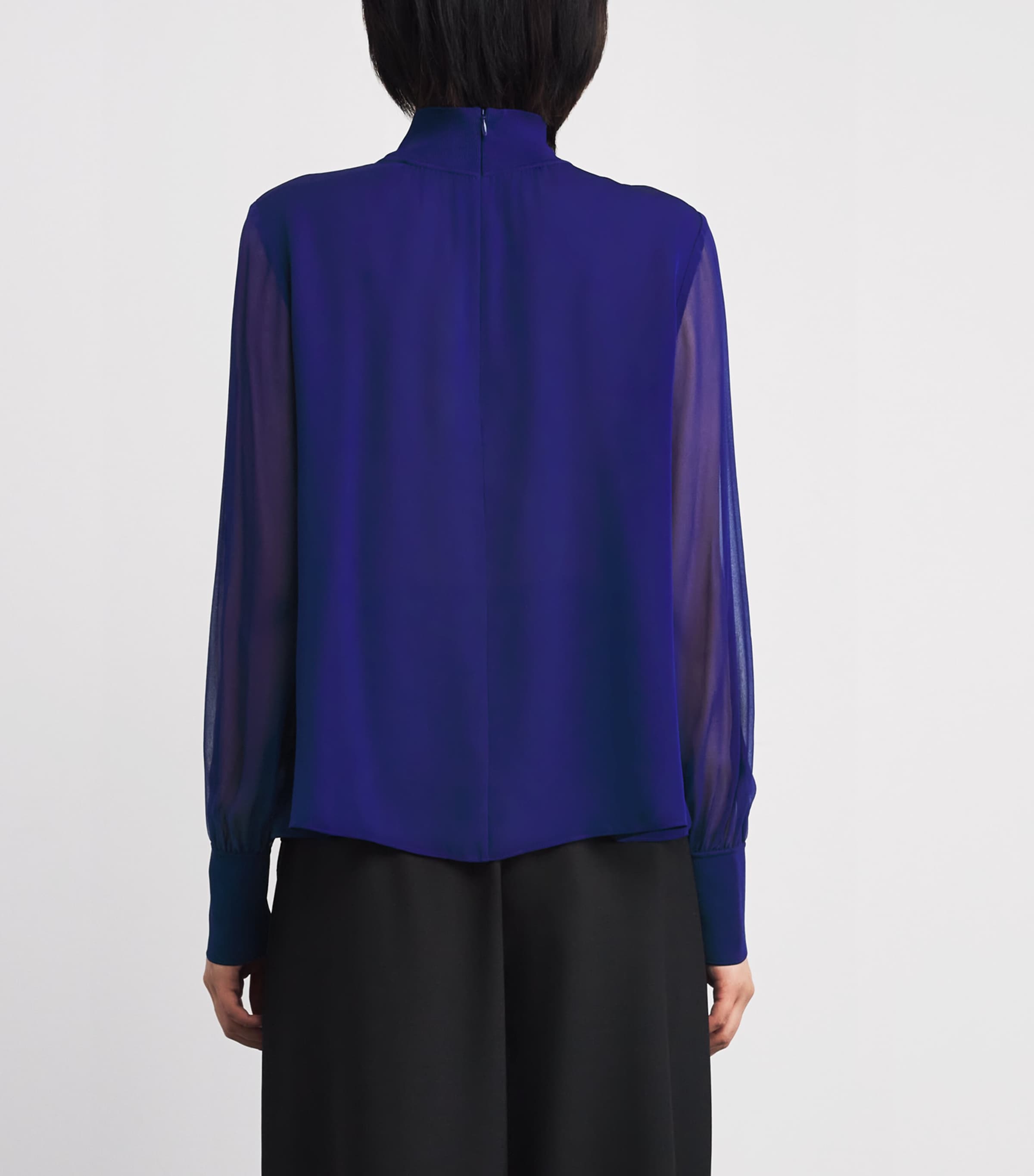 Silk Sheer-Sleeve Blouse JEWEL BLUE Image 4