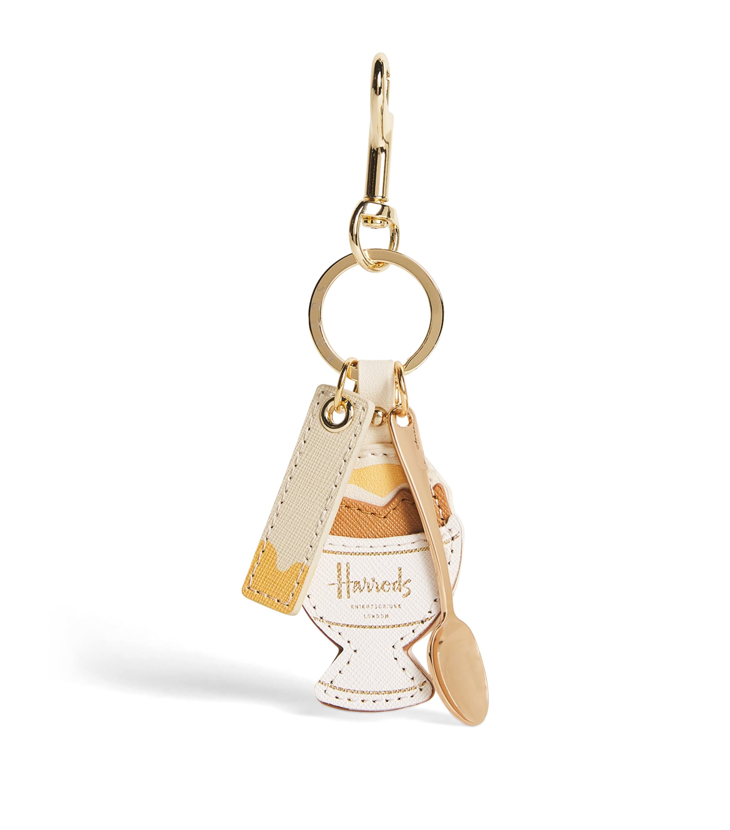Harrods Leather Egg Cup Keyring In Gold