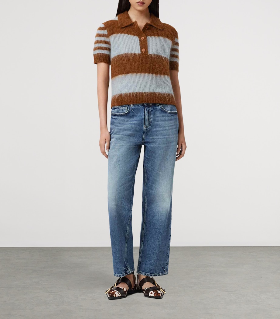 Mohair-Wool Clem Polo Sweater STEEL BLUE/COGNAC Image 2