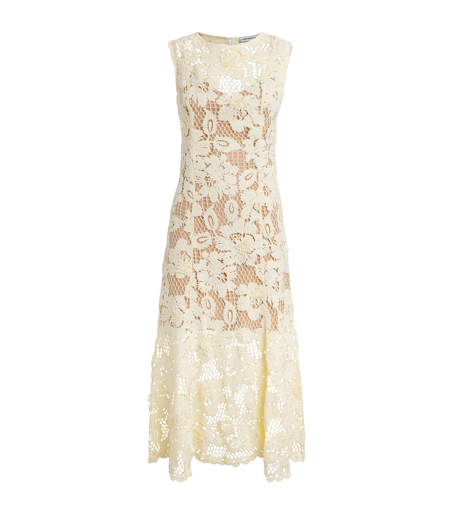 Self-Portrait Womens Crochet Lace Midi Dress Yellow Image 1