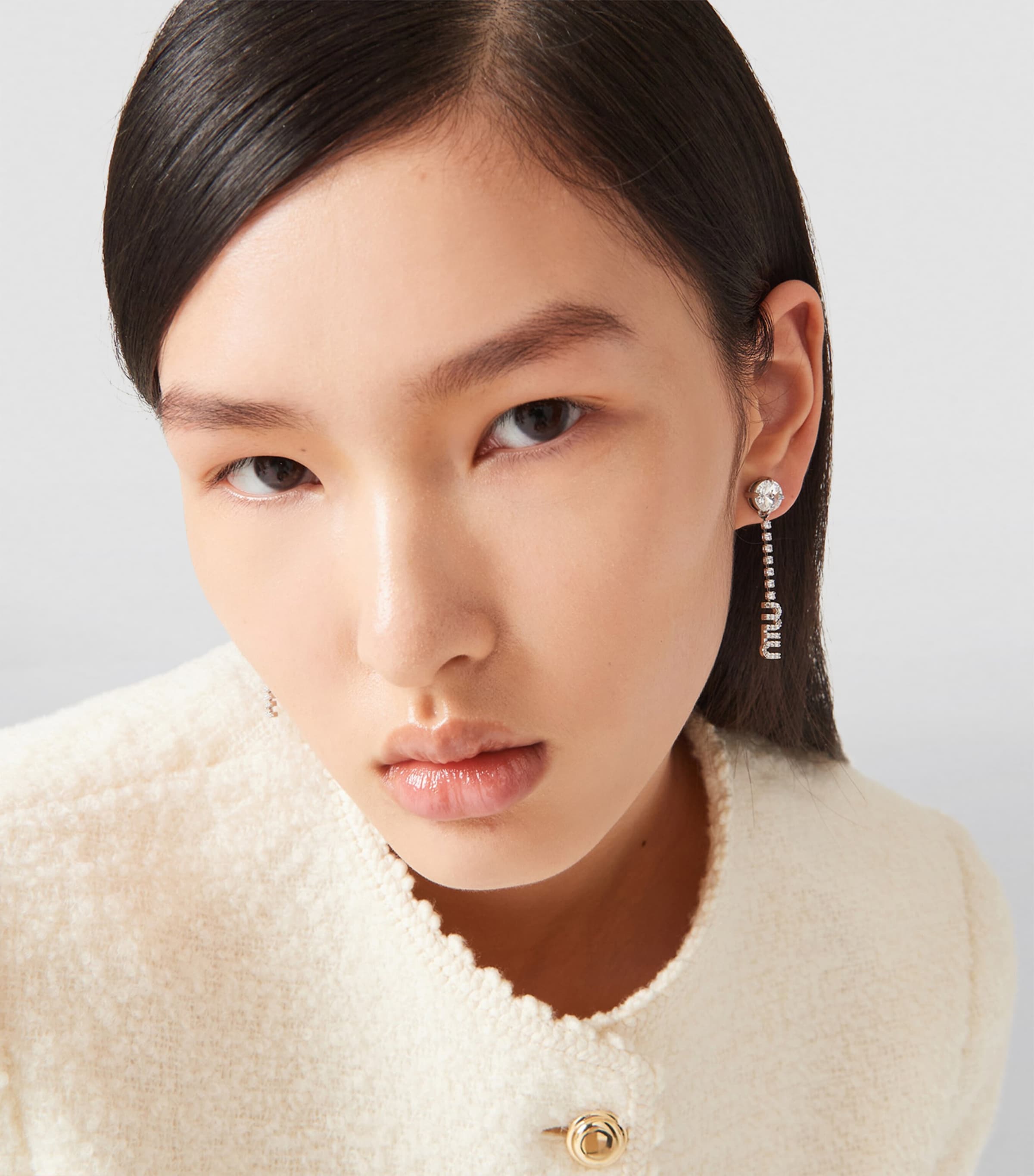 Miu Miu Crystal-Embellished Logo Drop Earrings | Harrods UK