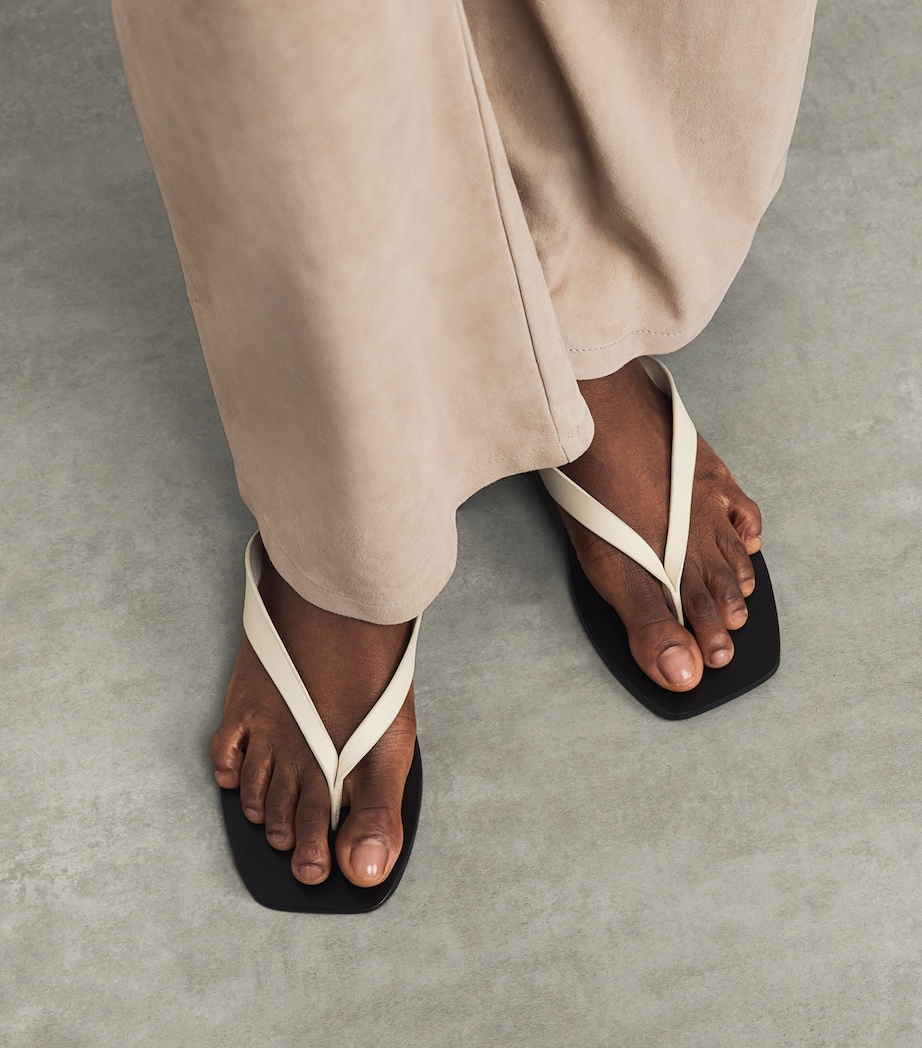 A.EMERY Leather Kinto Flip Flops Eggshell/ Black Image 4