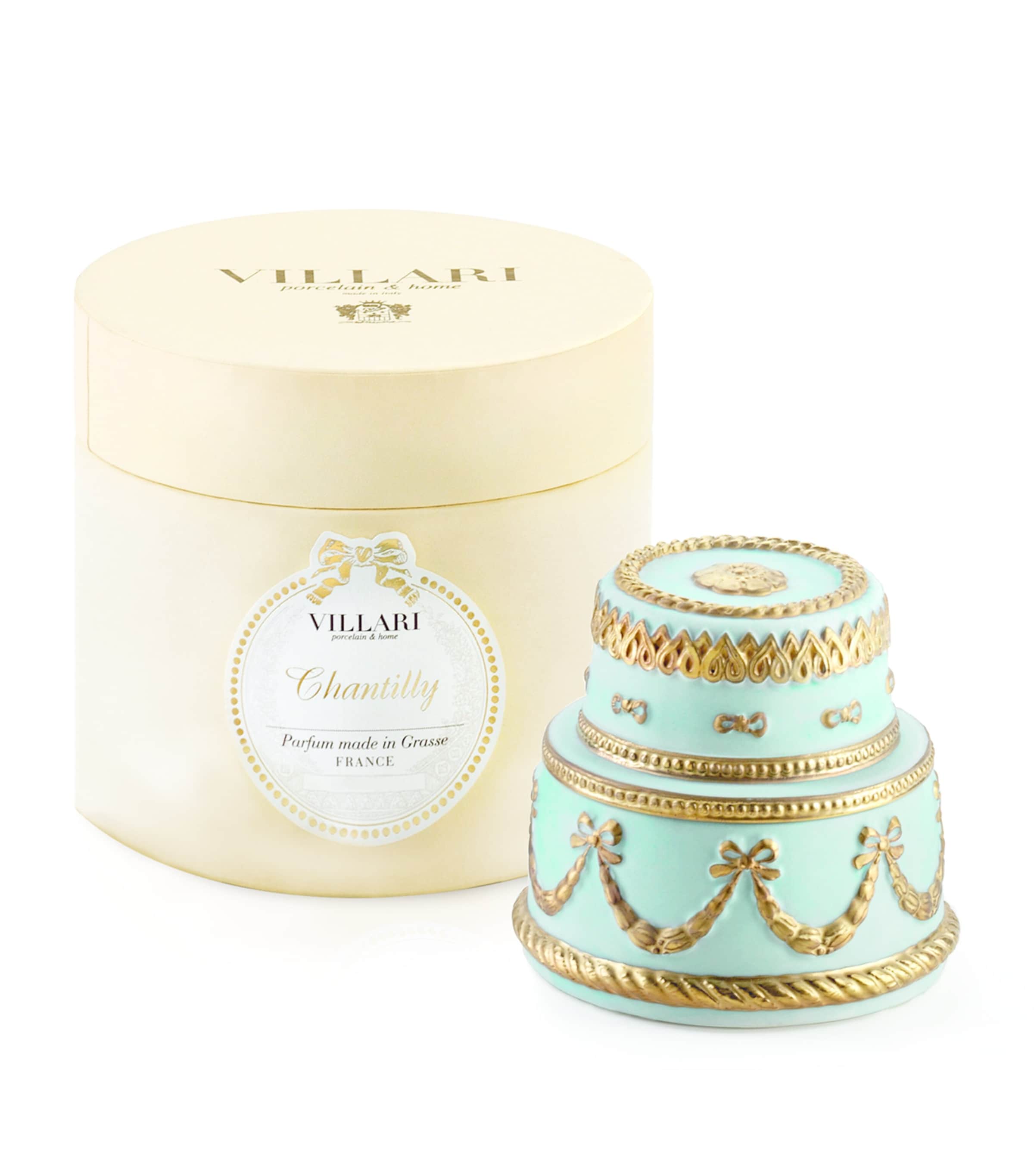 VILLARI Chantilly Cake Candle Turquoise Gld Image 3
