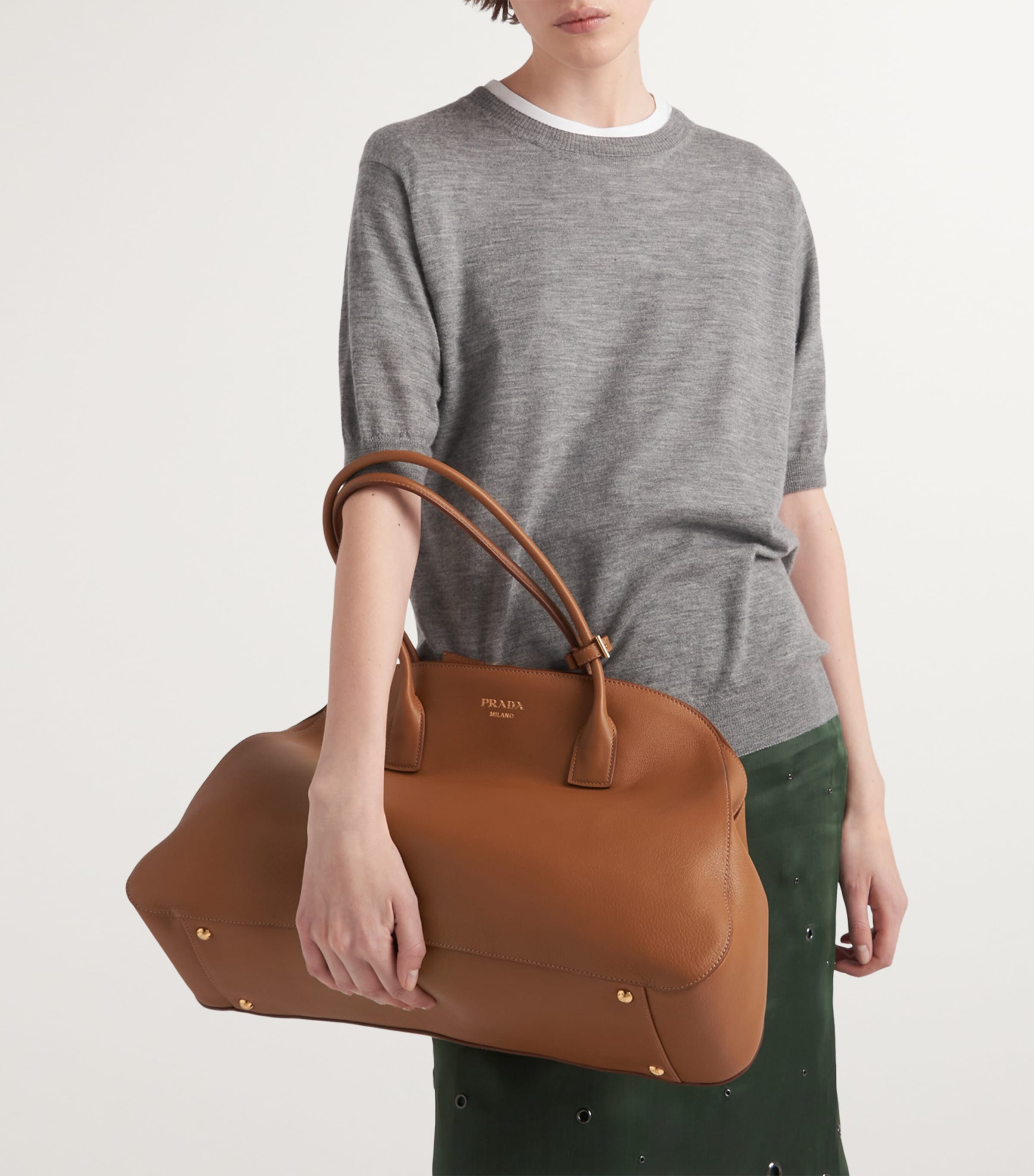 Prada Large Leather Tote Bag Image 2