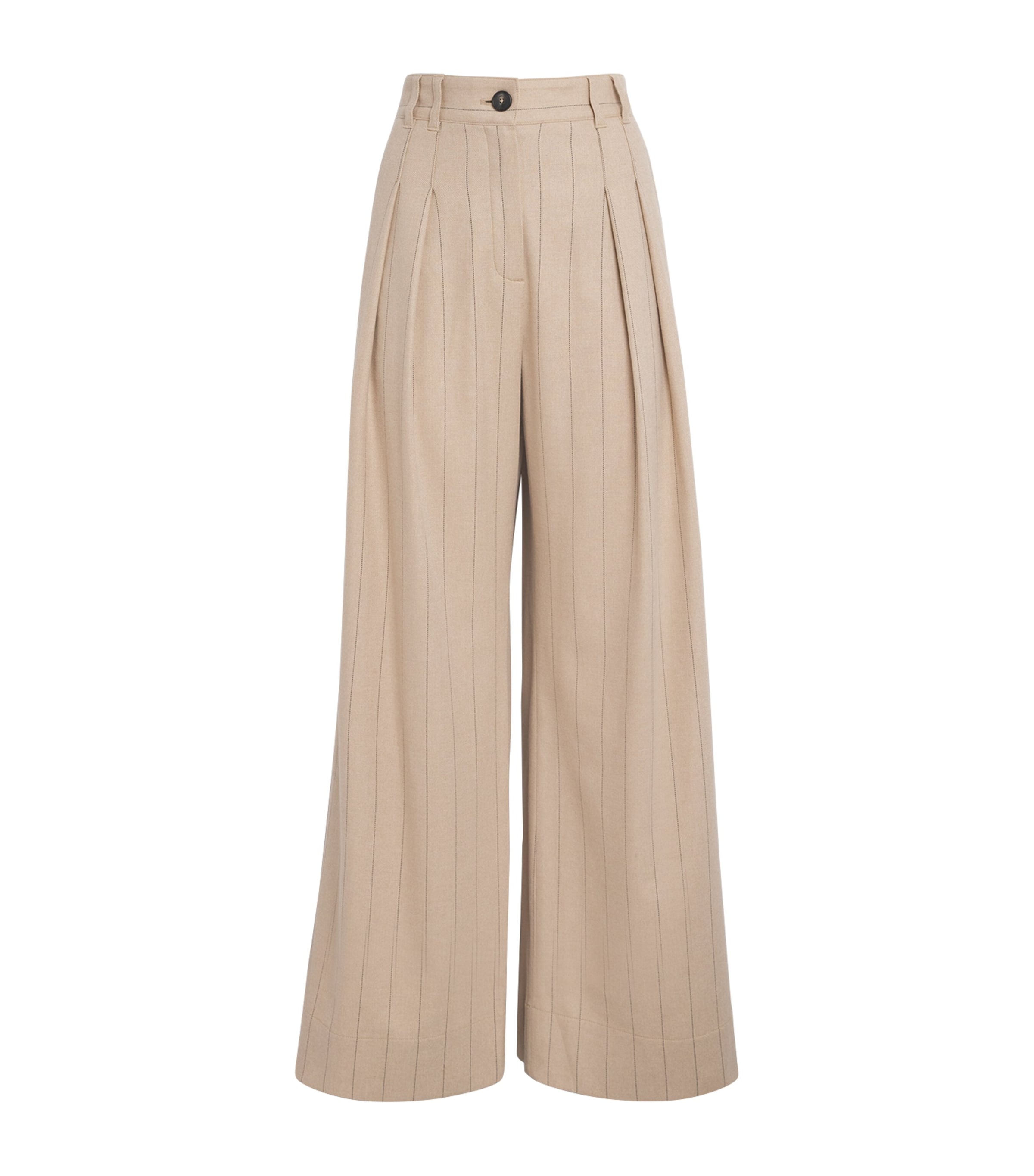 ME+EM Womens Pinstripe Wide-Leg Trousers Latte Image 1