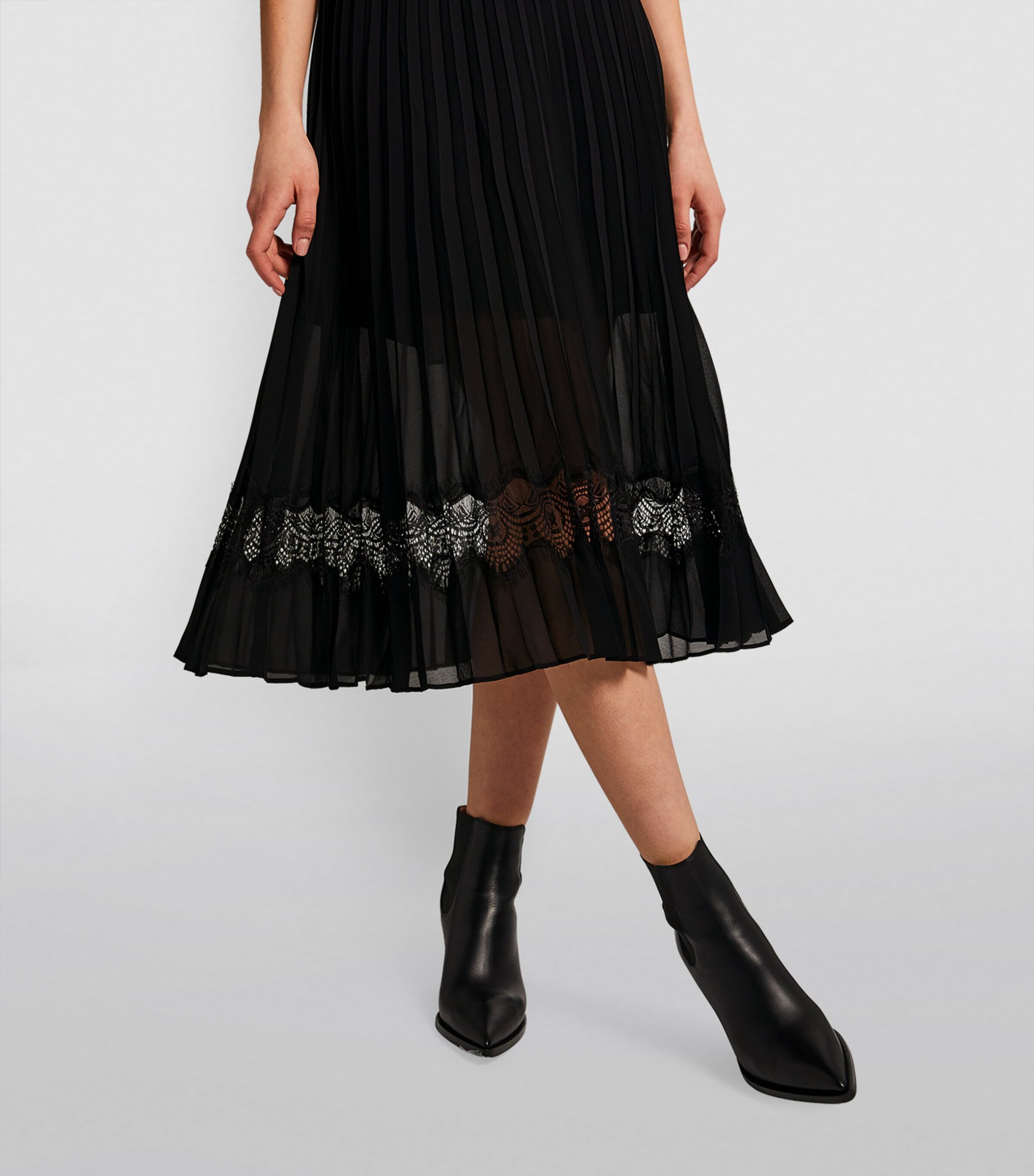 Pleated Skirt Midi Dress BLACK Image 6