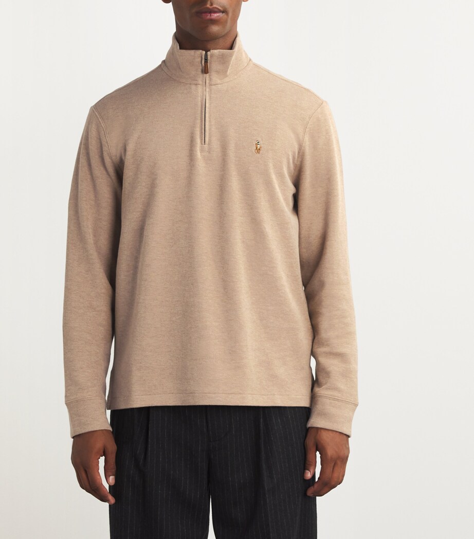 Polo Ralph Lauren Mens Cotton Quarter-Zip Sweater Brown Image 3