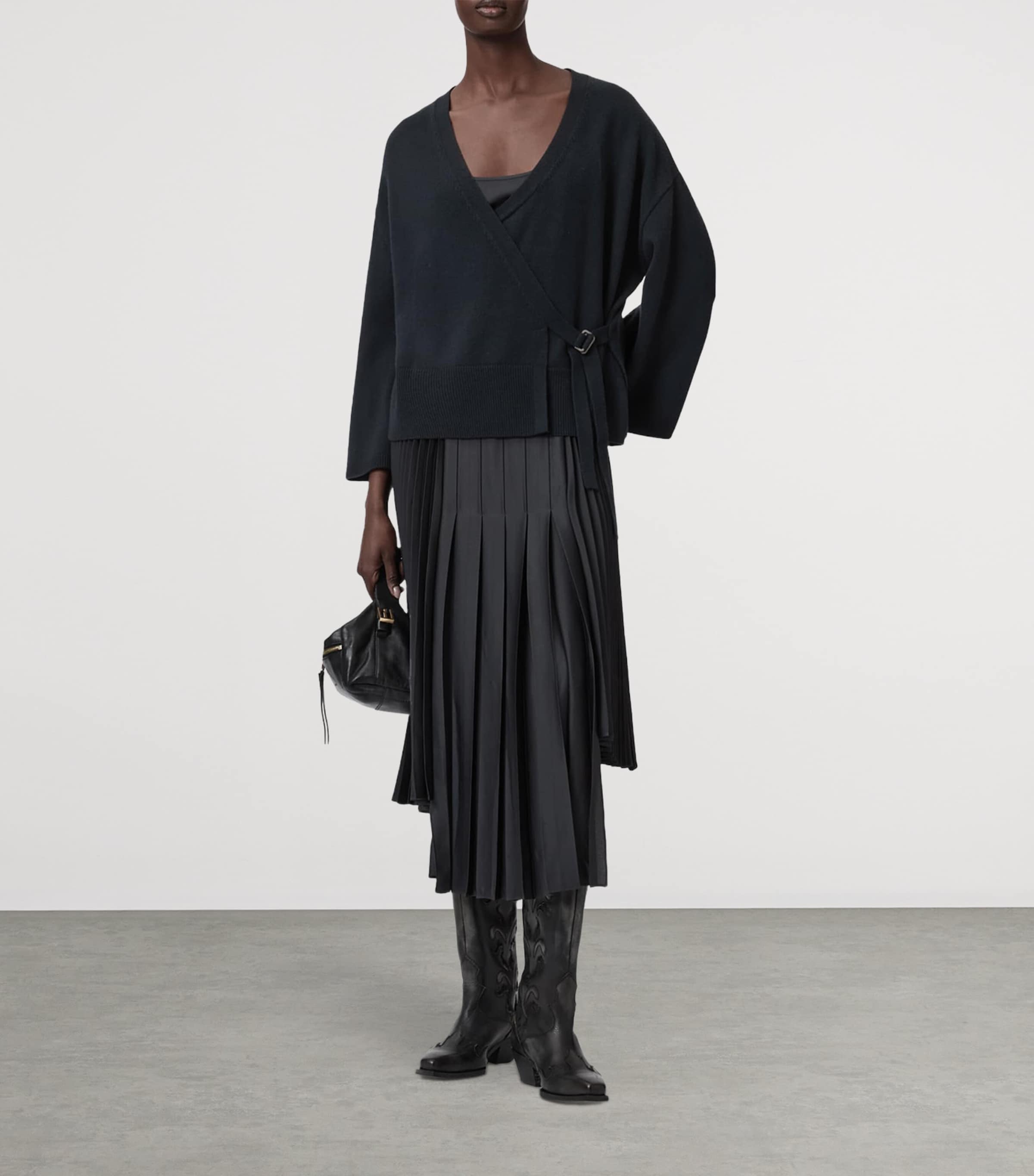 AllSaints Womens Lucille 2-In-1 Midi Dress Carbon Blue Image 6