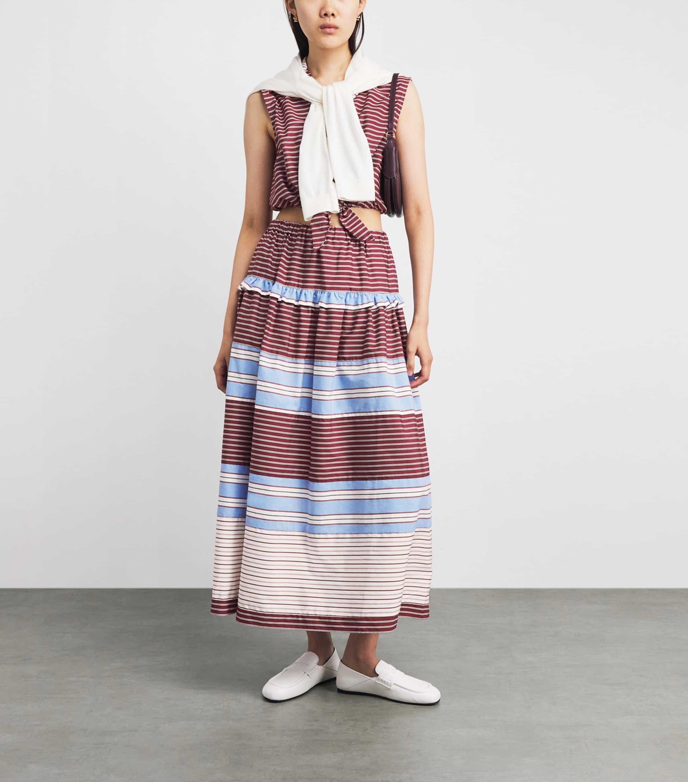 Sandro Paris Womens Cotton Stripe Maxi Skirt Burgundy / White Image 2