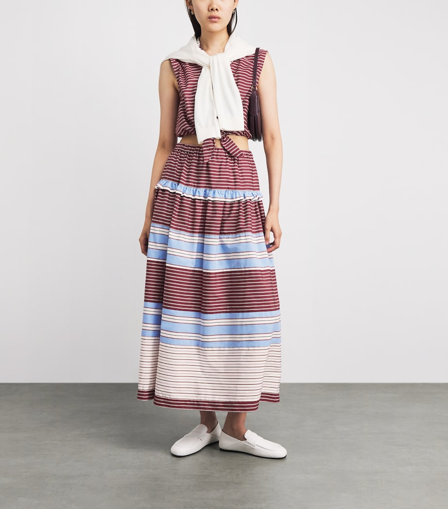Sandro Paris Womens Cotton Stripe Maxi Skirt Burgundy / White Image 2