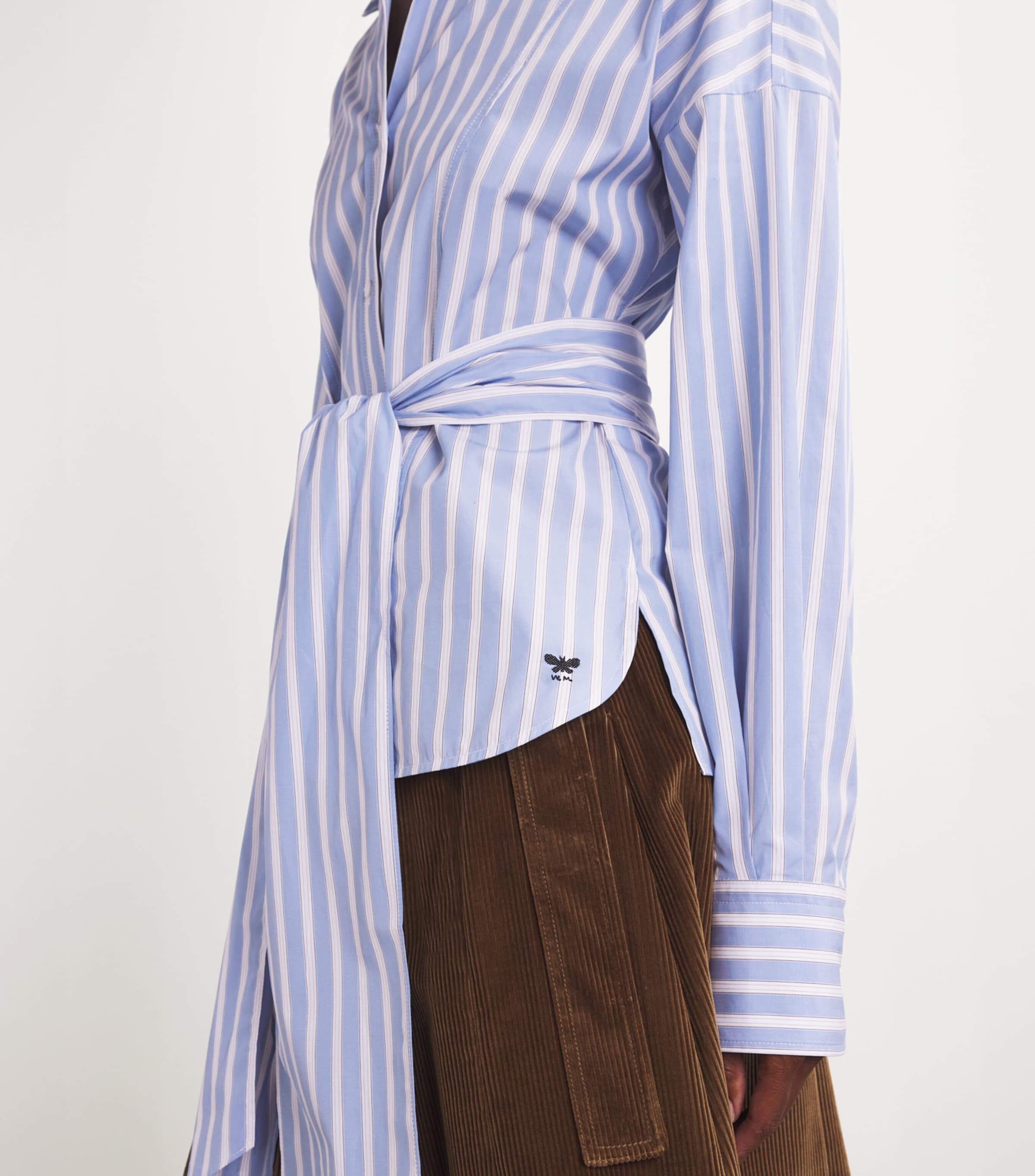 Weekend Max Mara Womens Cotton Tie-Waist Striped Shirt Light Blue Image 6
