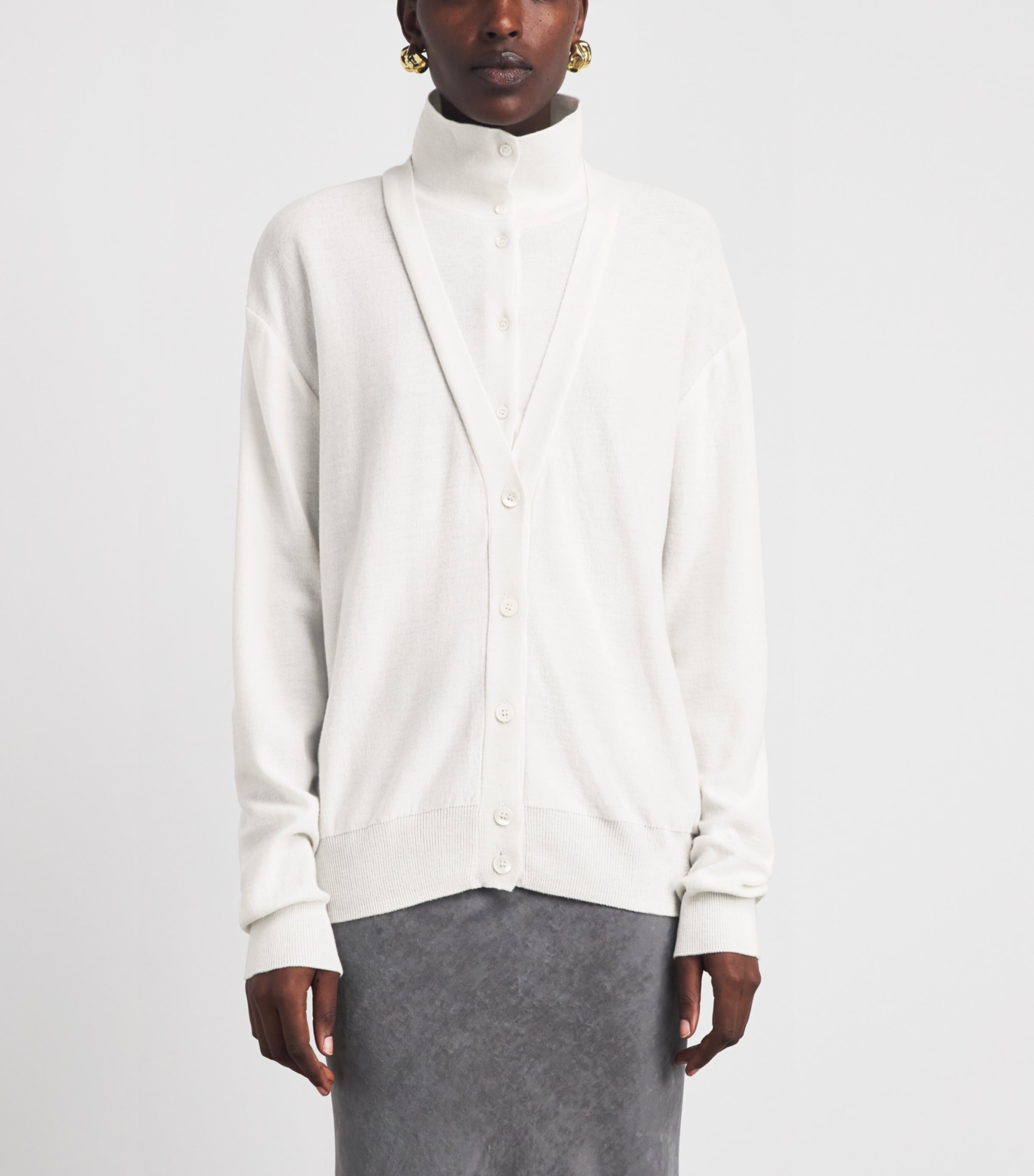 Source Unknown Womens Layered Fabbie Cardigan Ivory Image 4