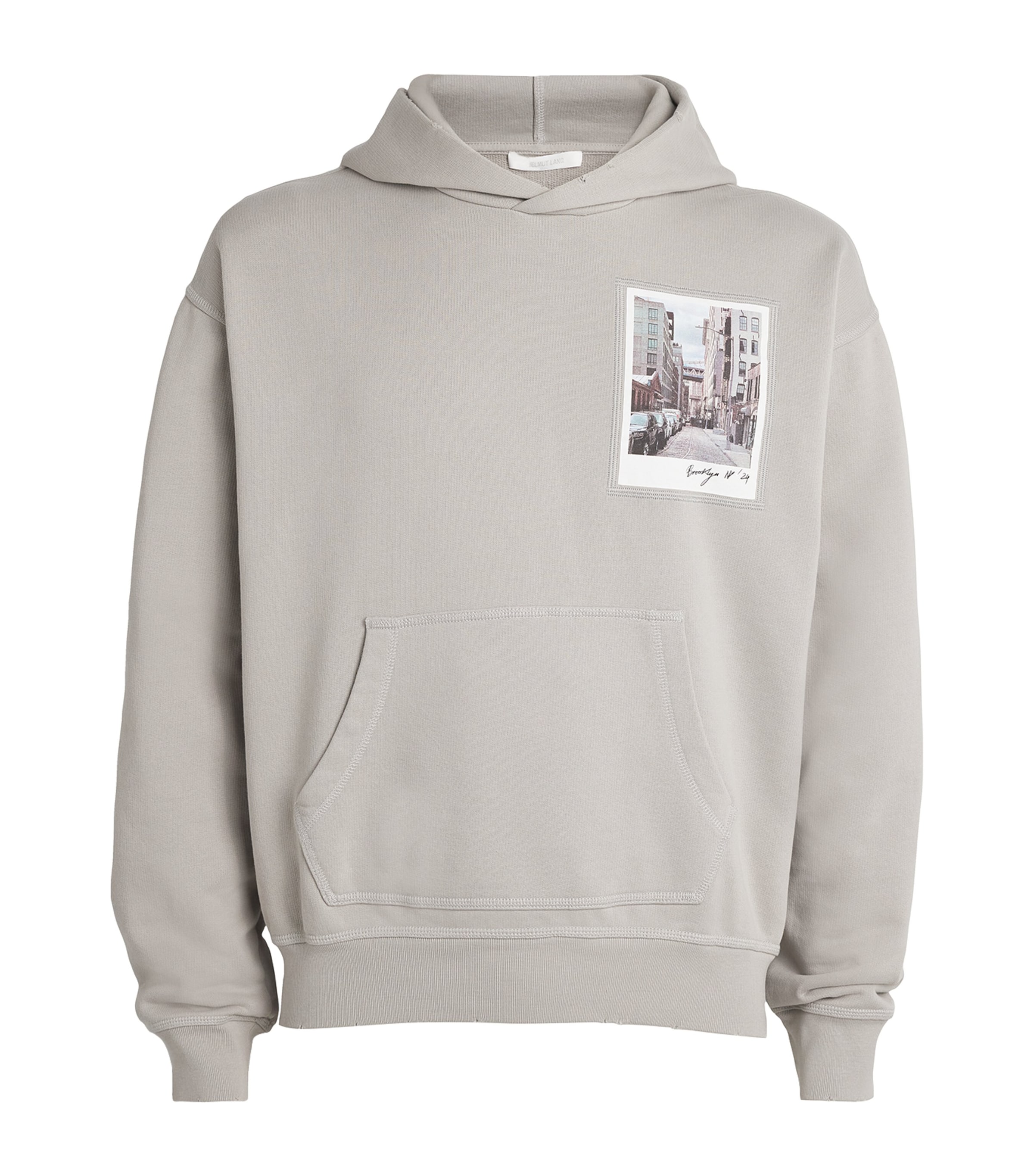 Helmut Lang Cotton Postcard Print Hoodie In Grey