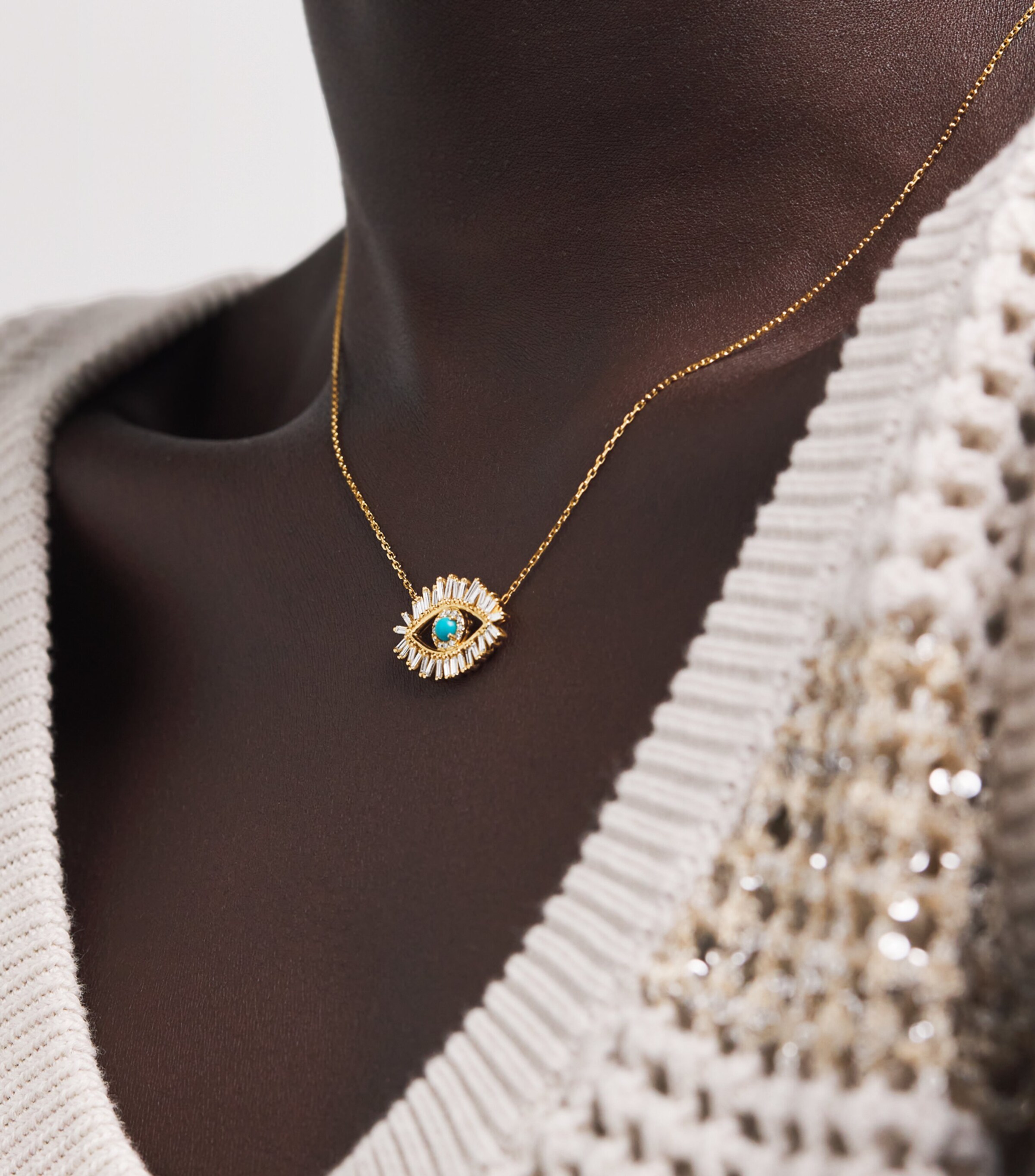 Suzanne Kalan Yellow Gold, Diamond and Turquoise Midi Evil Eye Pendant Necklace Yg/turq Image 2