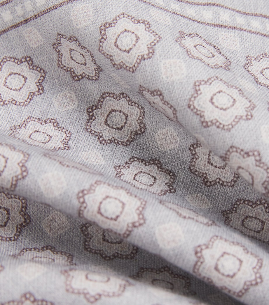 Eleventy Cotton-Wool Geometric Pocket Square Grigio Ch, Moro E Sa Image 3