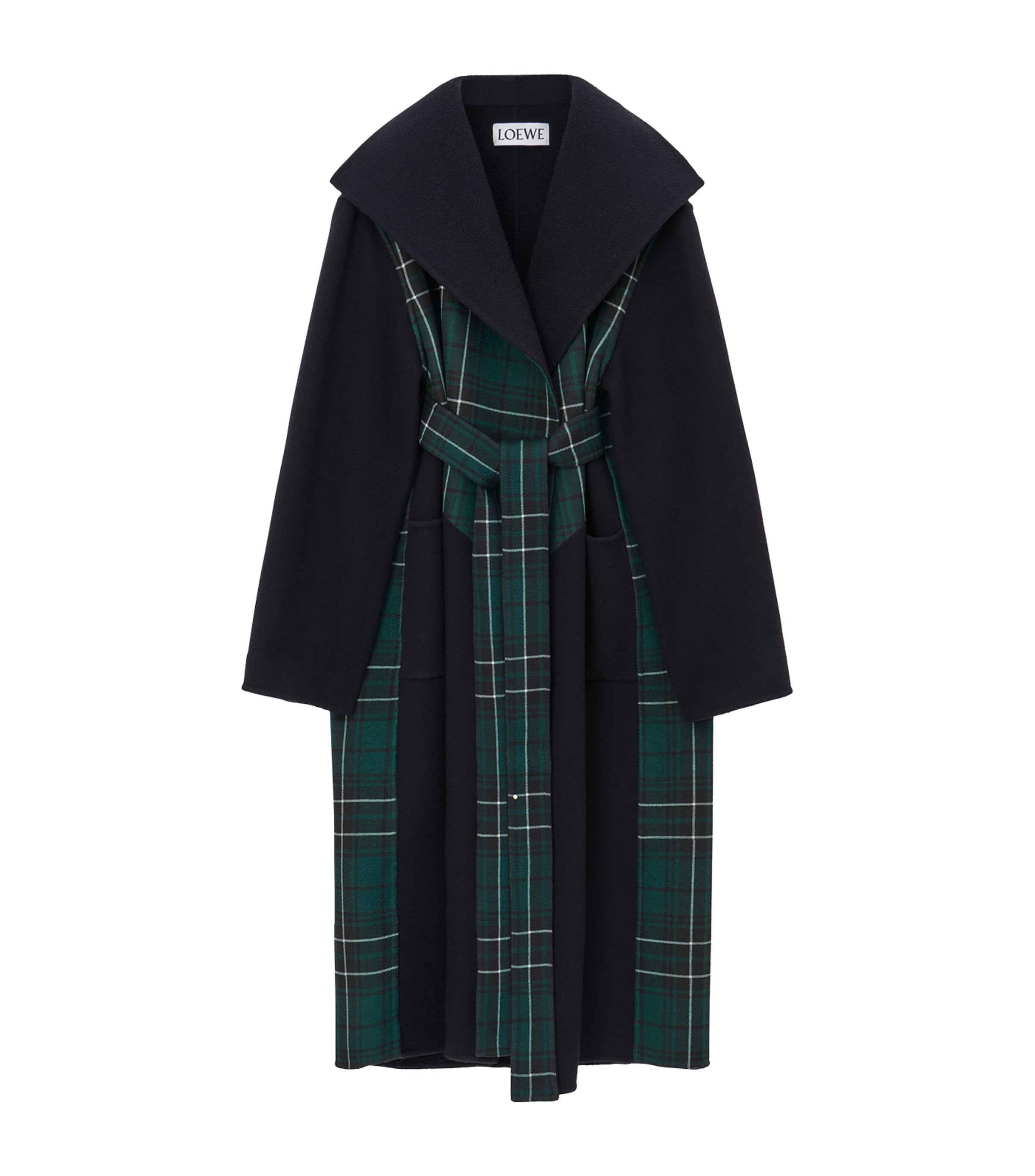 LOEWE WOOL-BLEND TARTAN BELTED COAT 