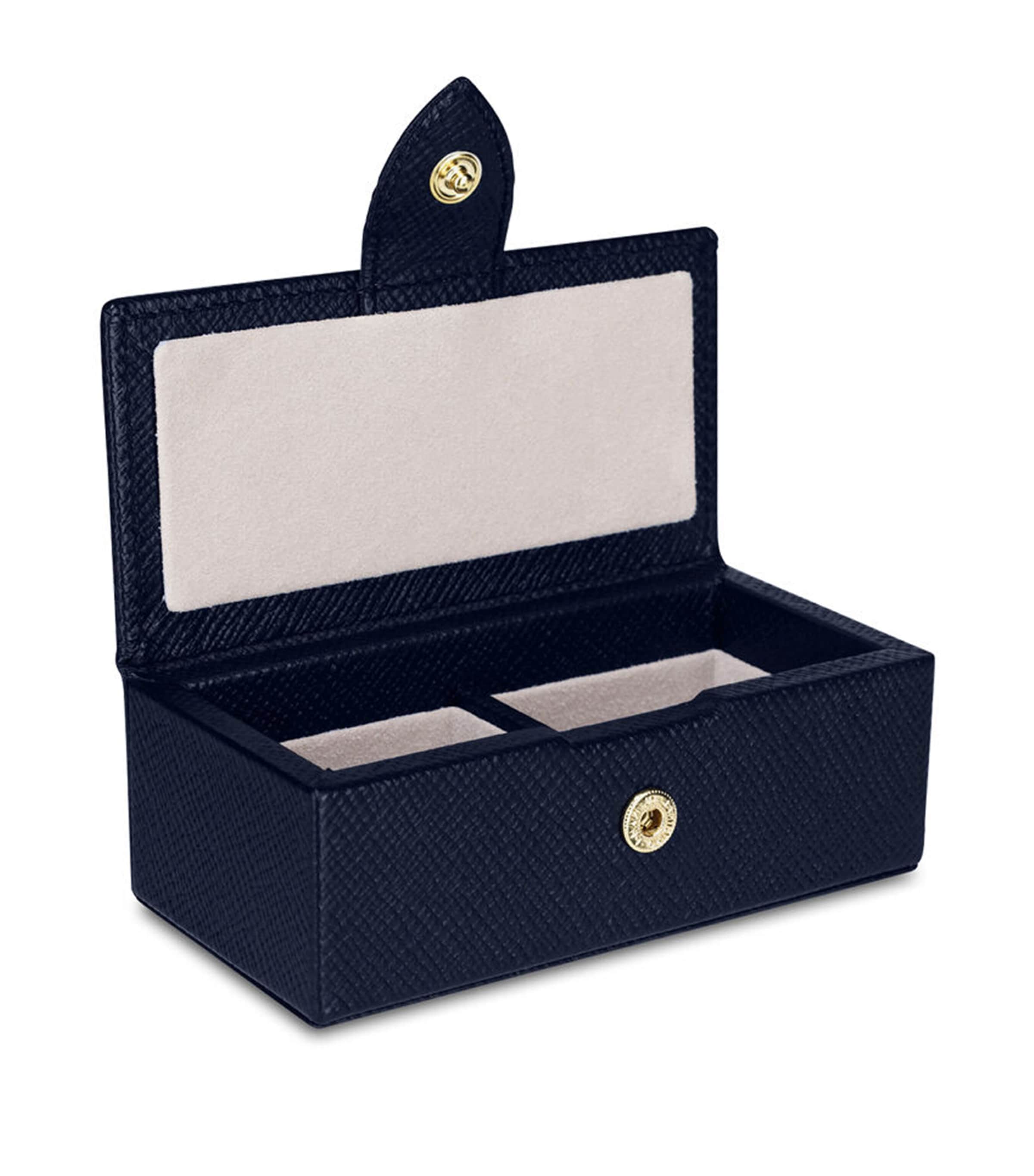 Leather Panama Cufflink Box BLUE Image 2