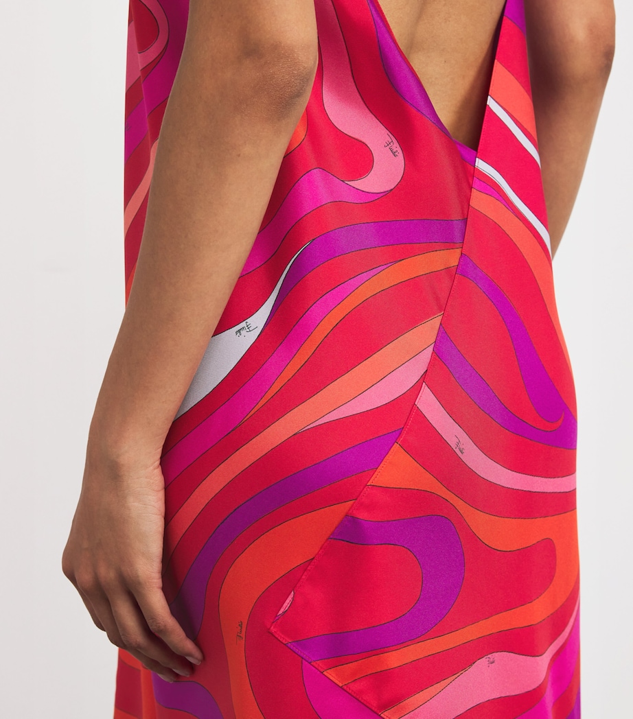Silk Marmo Print Asymmetric Midi Dress 006 CORALLO/FUXIA Image 4